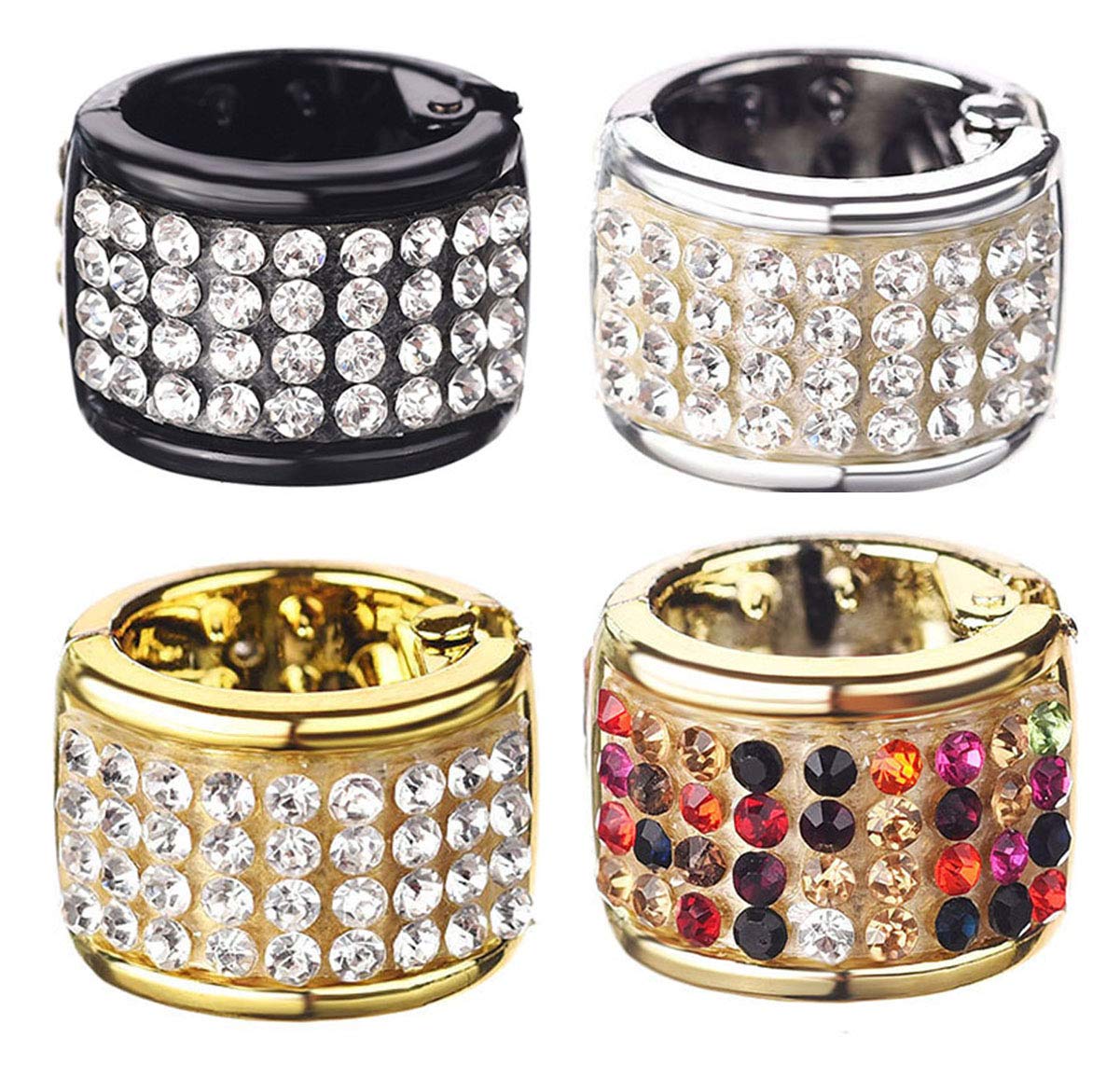 4 PCS Small Plastic Rhinestone Ponytail Covers with Teeth - Punk Hair Rings for Women, Ponytail Holders & Headwear - Perfect for Parties, Concerts and Daily Hairstyling