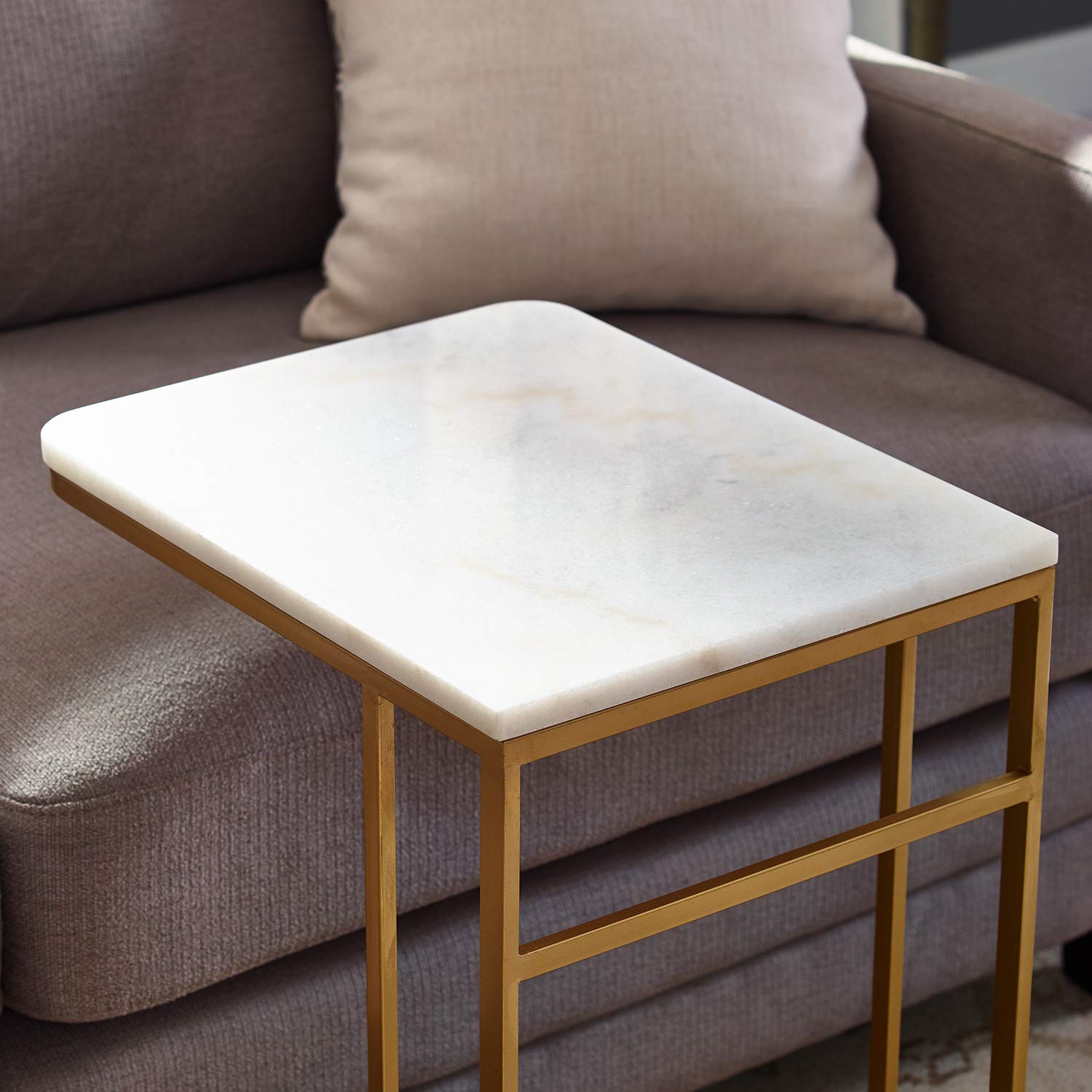 SEI Furniture Fallon Marble Coffee Table with Gold Metal Base - Modern Living Room Accent Table for Small Spaces, Home Decor & Entertaining