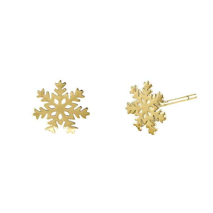 14K Yellow Gold Snowflake Earrings - Dainty Winter Jewelry for Women - Perfect for Christmas Gifts, Holiday Parties & Everyday Wear