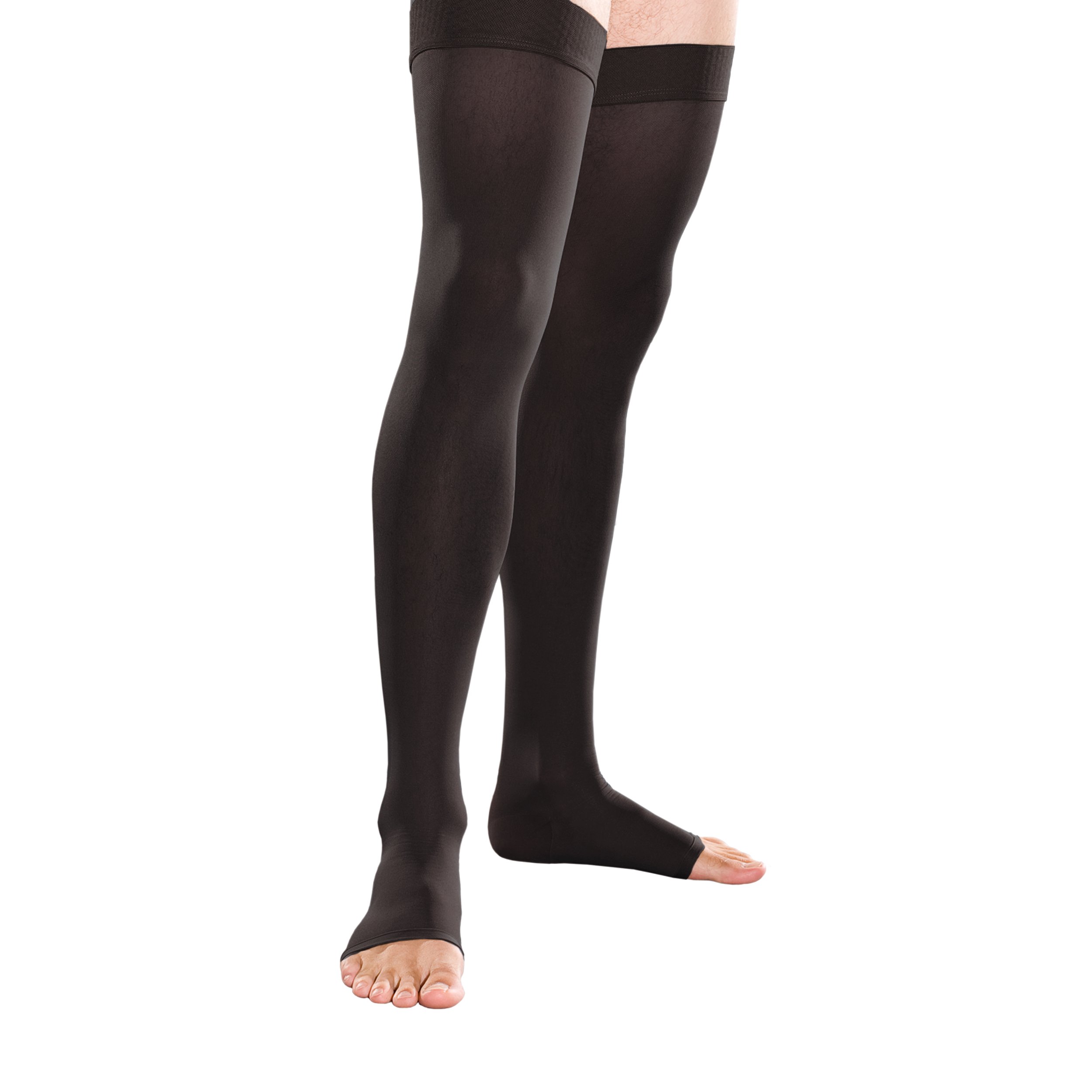 Ease Opaque Open-Toe Thigh High Compression Stockings 30-40mmHg - Firm Support for Varicose Veins & Swelling Relief (Black, Small Short) - Perfect for Nurses, Travel & Pregnancy Comfort