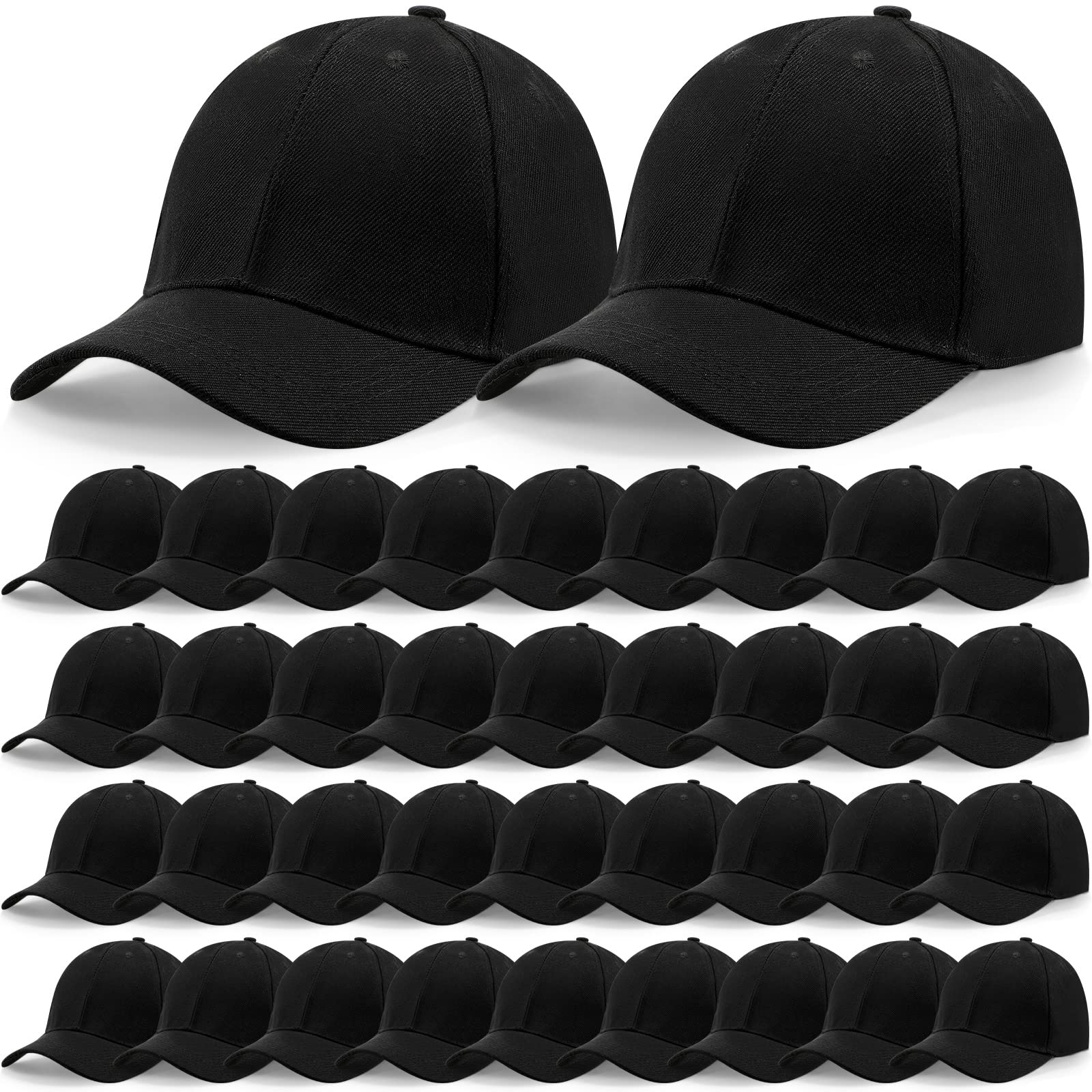 72 Pcs Bulk Plain Baseball Caps - Adjustable Back Strap Unisex Solid Color Dad Hats for Men & Women - Golf, Sports, Casual Wear (Black) - Perfect for Team Events, Promotions & Everyday Fashion