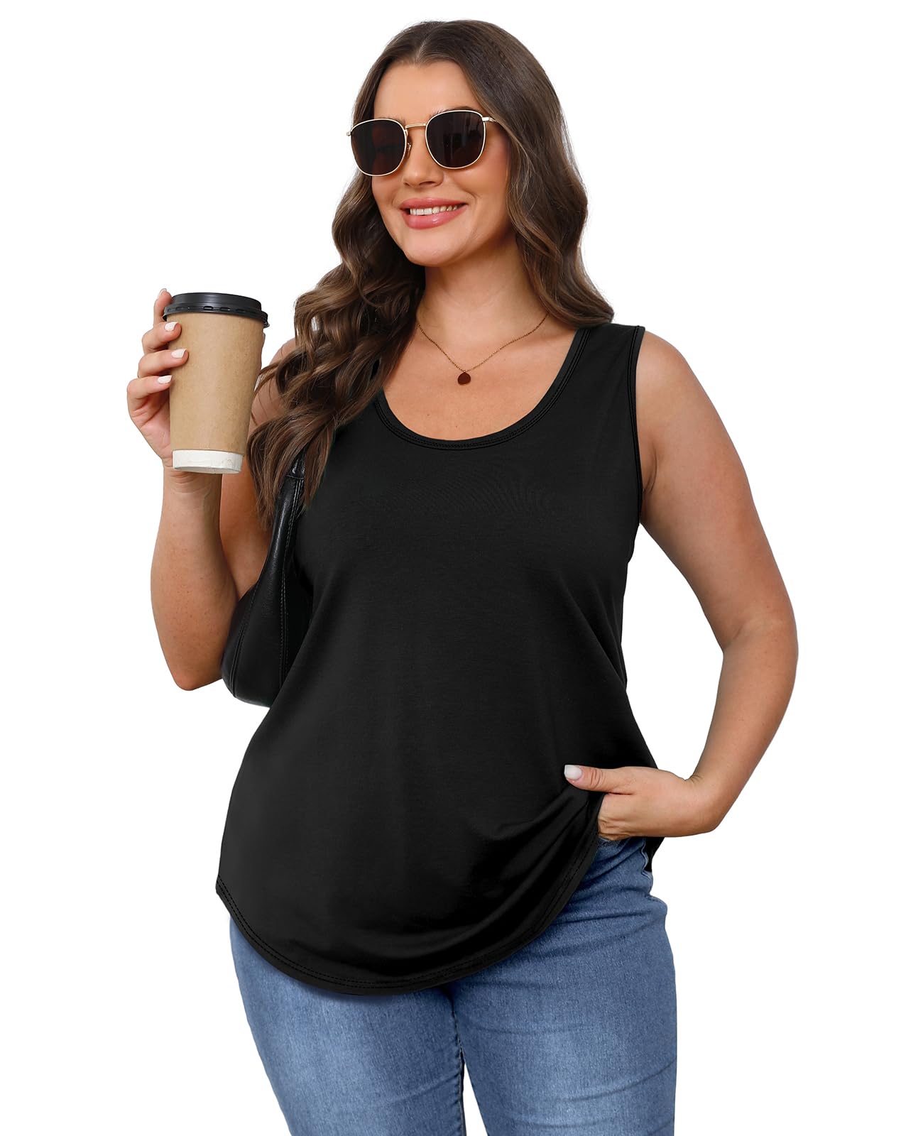 OFEEFAN Women's Loose Fit Scoop Neck Tank Tops - Casual Summer Sleeveless Shirts with Curvy Hem | Perfect for Beach, Yoga, Workout & Everyday Wear