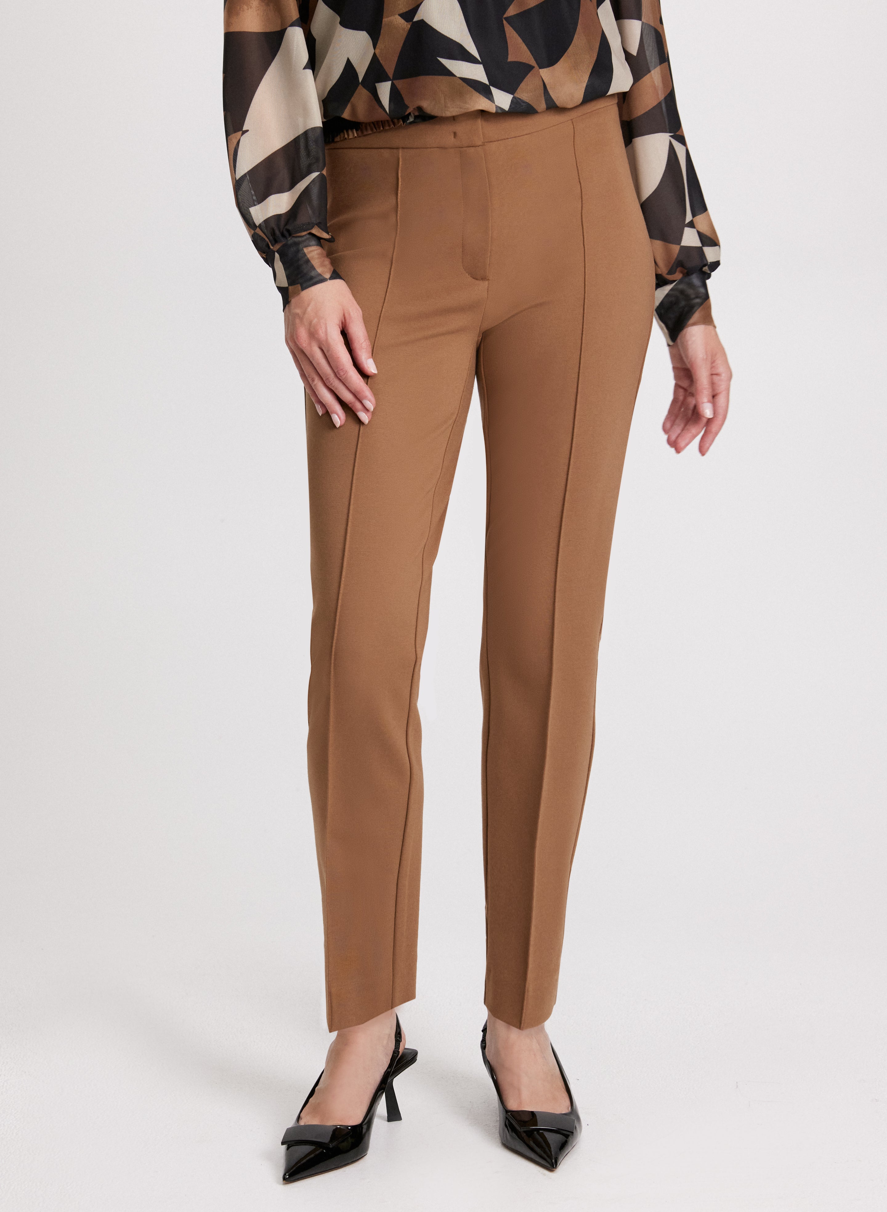 Emma Pintuck Detail Slim Leg Pants for Women - Comfortable Stretch Work Pants for Office, Business & Casual Wear