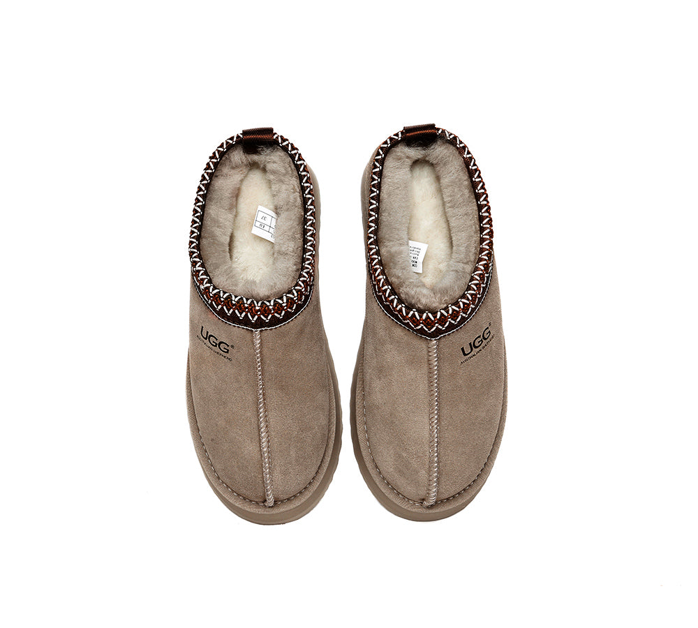 Australian Shepherd UGG Slippers for Women - Genuine Sheepskin Wool Ankle Boots with Platform Sole - Cozy Indoor/Outdoor House Shoes for Winter Comfort & Lounge Wear