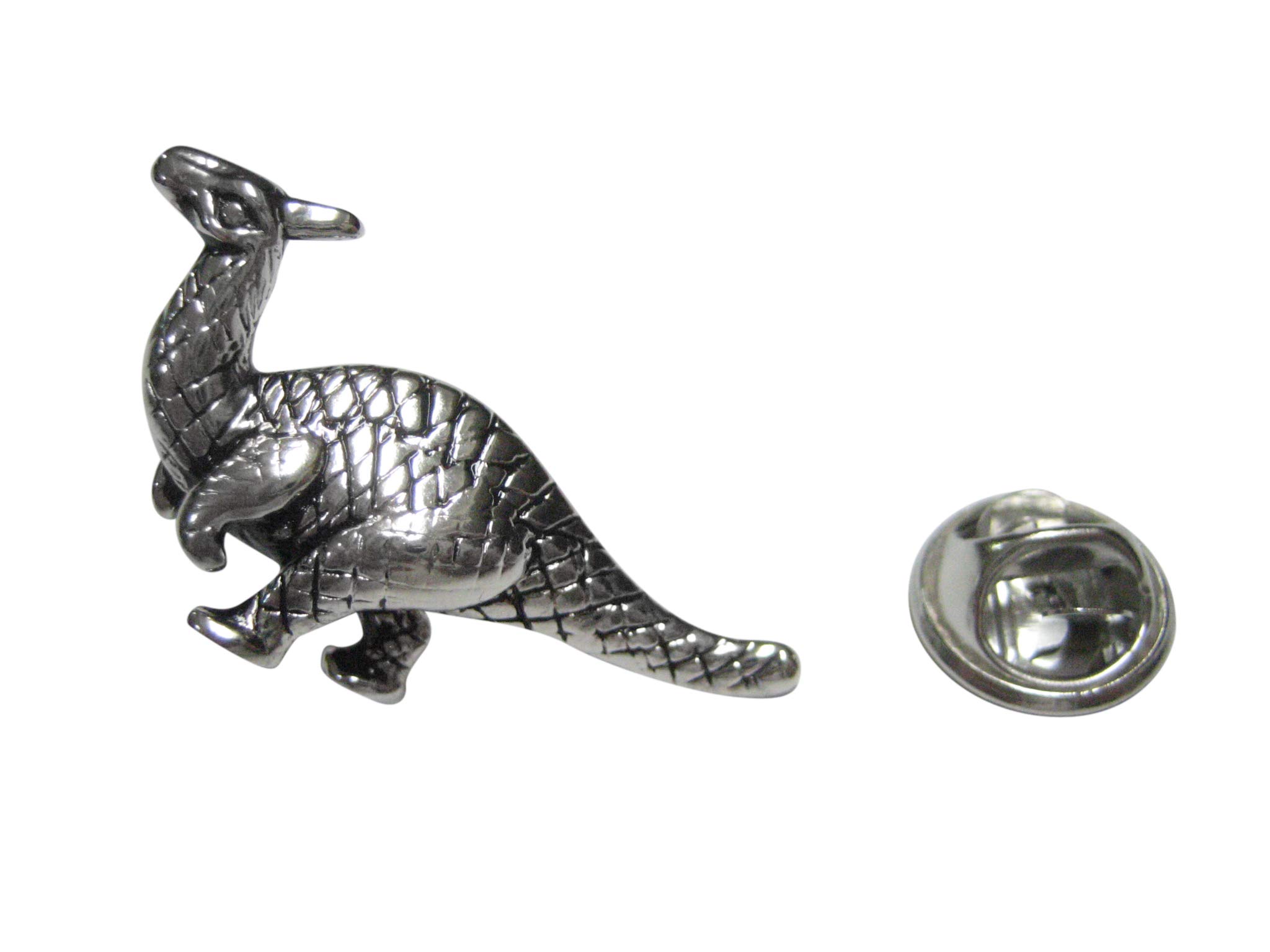 Kiola Designs Silver-Toned Parasaurolophus Dinosaur Lapel Pin - Vintage Dino Jewelry for Collectors, Gifts & Fashion Accessories - Perfect for Jackets, Hats, Bags & Costume Parties