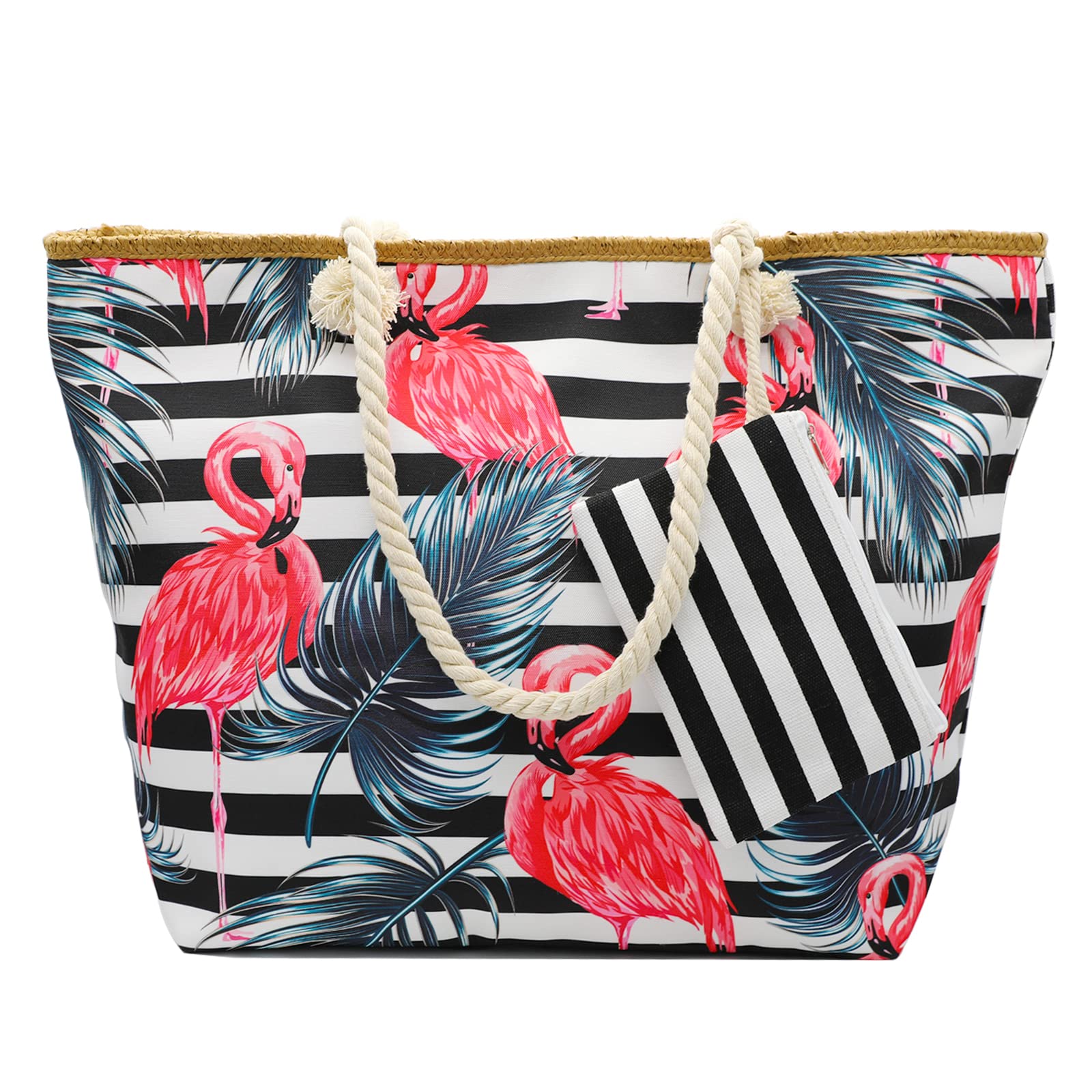 Large Straw Beach Bag for Women with Zipper - Stylish Tote for Pool, Gym, Travel, and Daily Use - Perfect for Summer Outings and Weekend Getaways