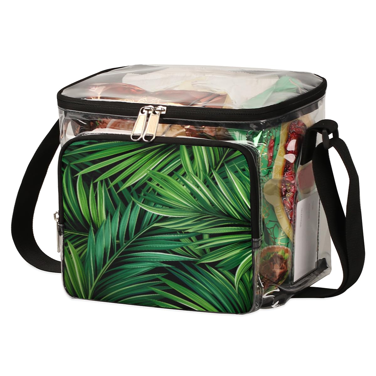 GzLeyigou Clear Tote Bag with Palm Leaf Design - Transparent Crossbody Shoulder Bag for Women, Lunch Bag for Outdoor, Travel, Picnic, Concerts & Sports Events (Stadium Approved) - Perfect for Beach Days, Shopping & Summer Fashion Accessories