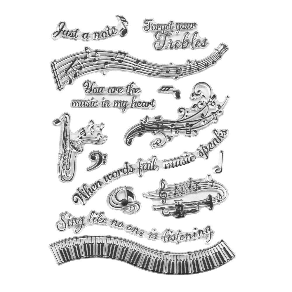 Music Notes Clear Stamps for Card Making & Scrapbooking - Transparent Rubber Seal Stamps with Musical Instruments for DIY Photo Cards, Albums & Crafting Supplies - Perfect for Handmade Greeting Cards, Journals & Memory Books