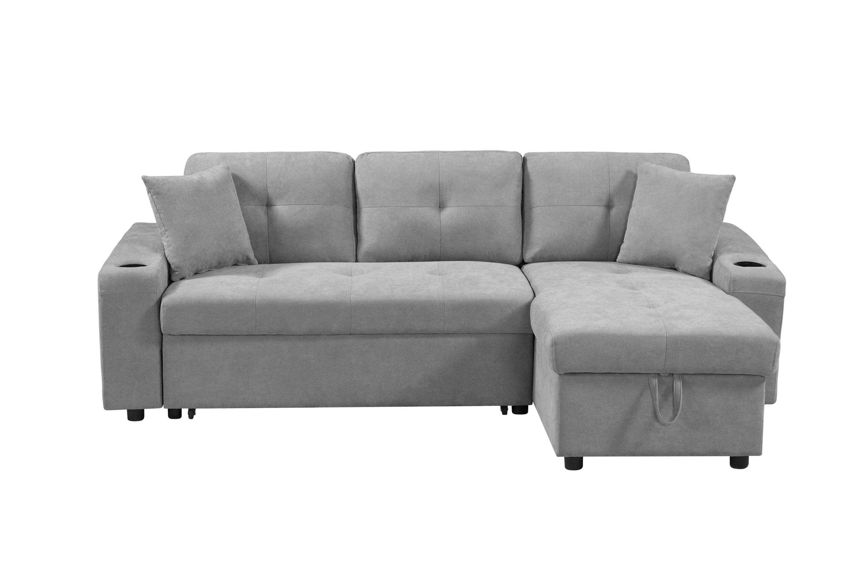 Convertible Corner Sofa with Armrest Storage - Modern Sectional Sofa for Living Room & Apartment, Right Chaise Longue in Grey - Perfect for Small Spaces, Movie Nights & Family Gatherings