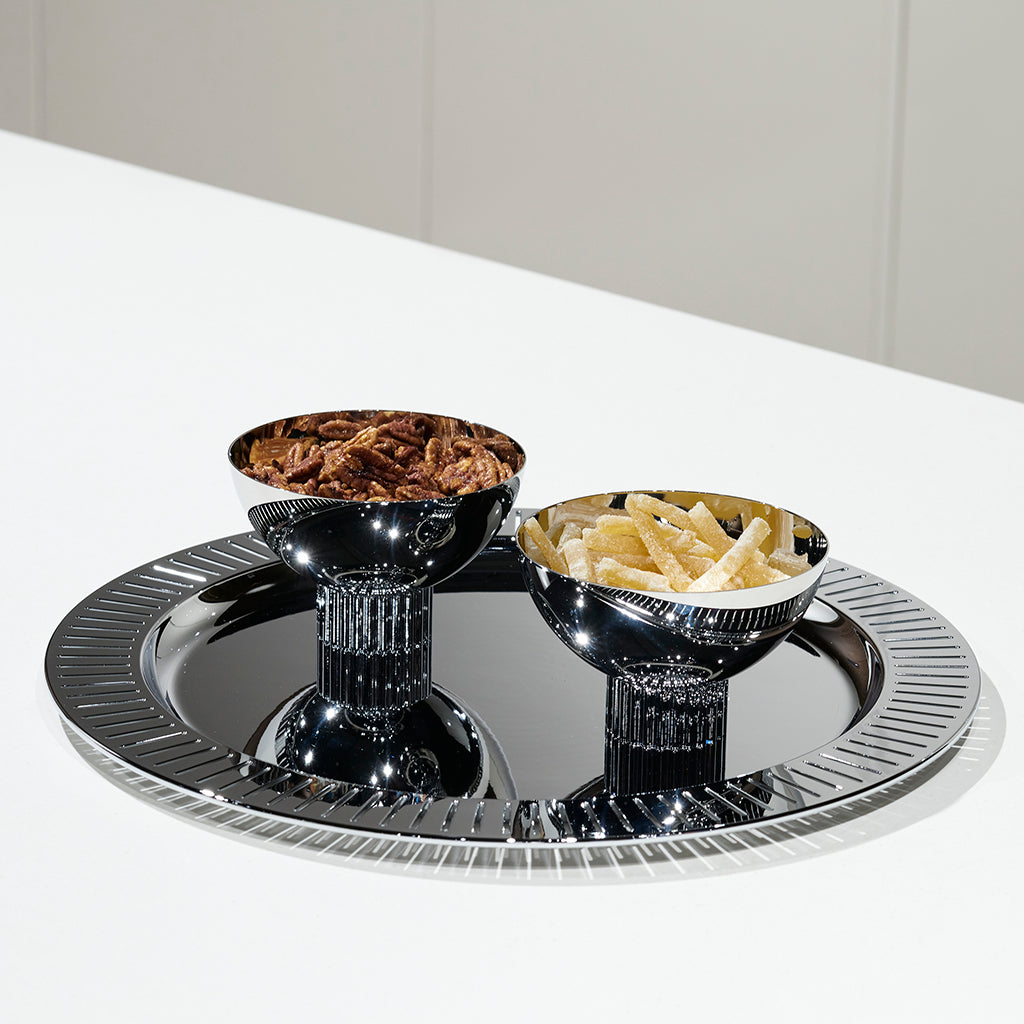 Elegant Silver Round Serving Tray with Striations - Perfect for Dining, Entertaining, and Home Decor