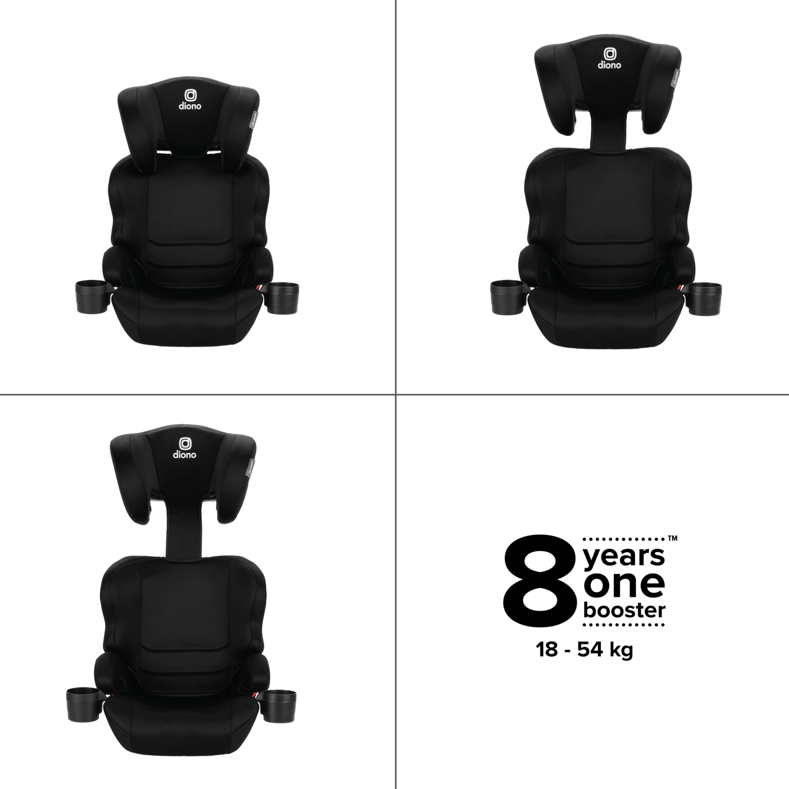 Diono Everett NXT High Back Booster Car Seat - Lightweight Slim Fit Design with Rigid LATCH System - Safe for Kids 4-12 Years (8 Years Use) - Black - Perfect for School Drop-offs & Family Road Trips
