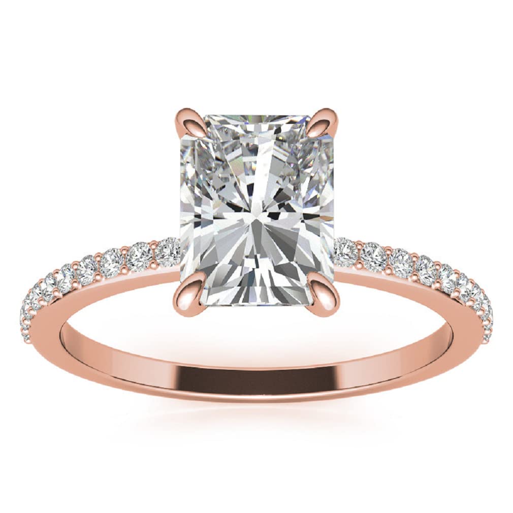 10K Solid Rose Gold Handmade Engagement Ring Set - 2.0 CT Emerald Cut Moissanite Diamond Solitaire Wedding Band for Women - Perfect for Proposals, Anniversaries & Bridal Jewelry Gifts