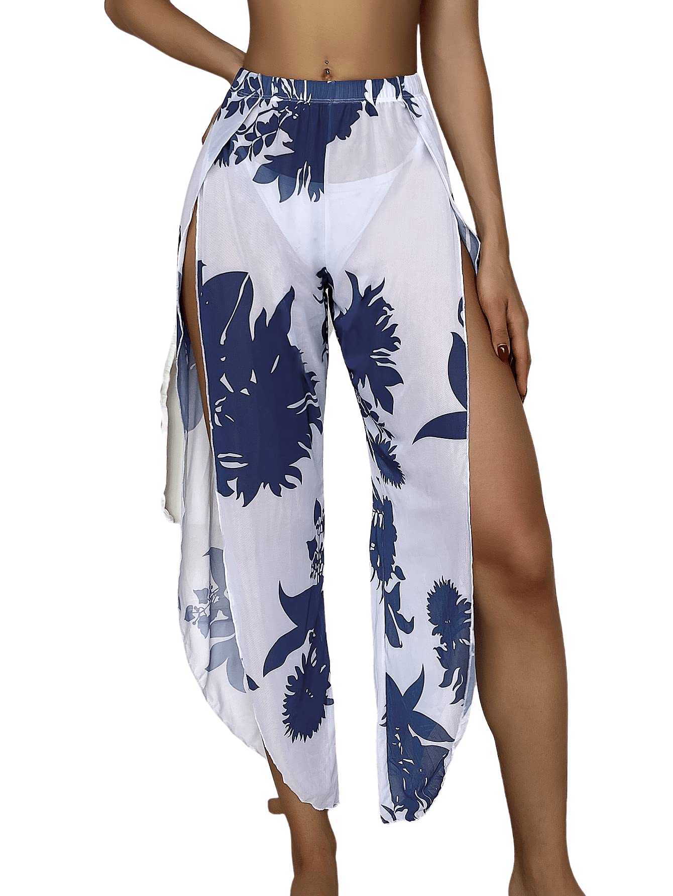 Romwe Women's Sheer Mesh High-Slit High Waist Long Cover Up Skirt - Sexy Beach Swimwear Cover Up for Pool Party & Summer Vacation