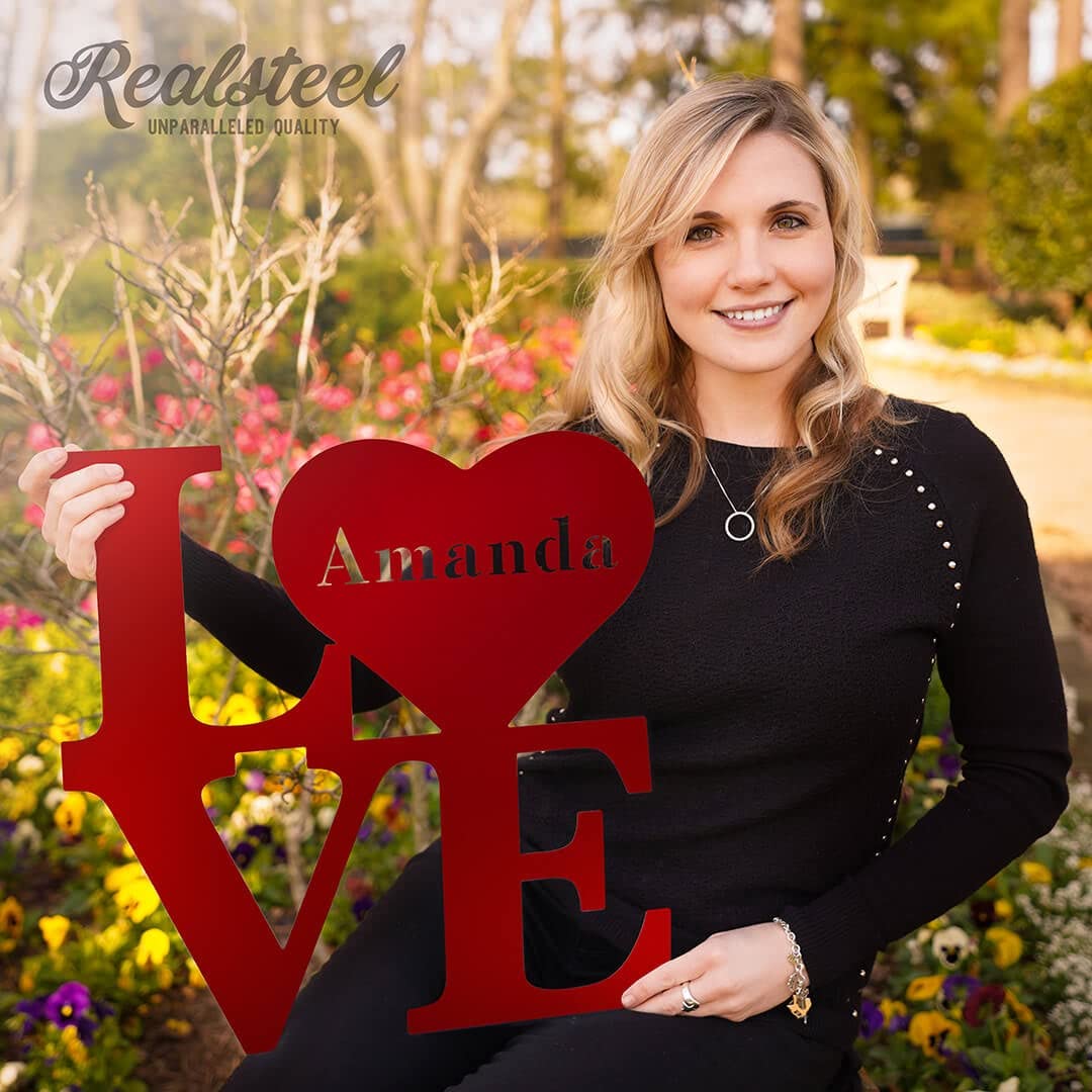 RealSteel Monogram Love Sign - Personalized Valentine's Day Gift for Her - Custom Boho Home Decor - Perfect for Couples, Anniversaries & Weddings (24 Inch, Red) | Romantic Living Room Wall Art for Bedroom, Bridal Shower & Birthday Decorations