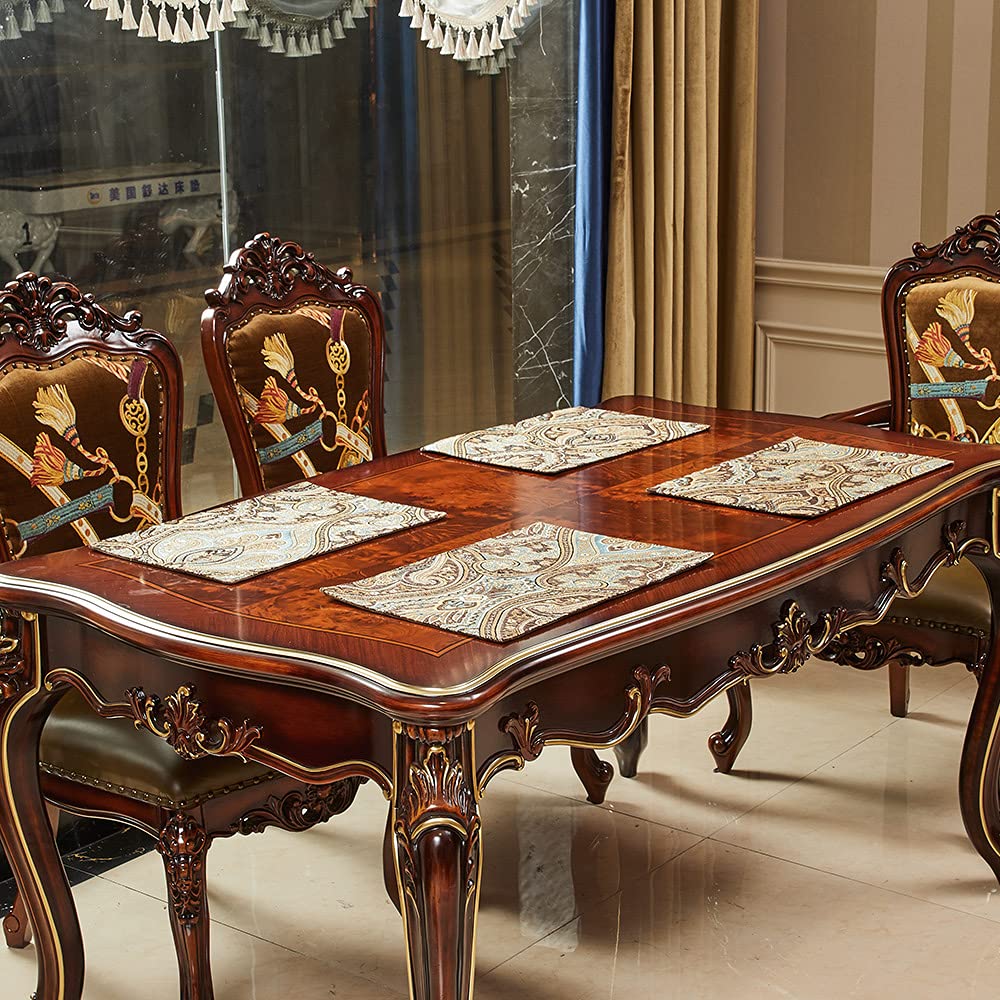 Premium Luxury Retro Placemats Set of 4 - Machine Washable, Non-Slip & Heat Resistant Fabric Dining Table Mats for Indoor Use - Perfect for Dinner Parties, Holiday Gatherings & Everyday Meals (Coffee Brown)