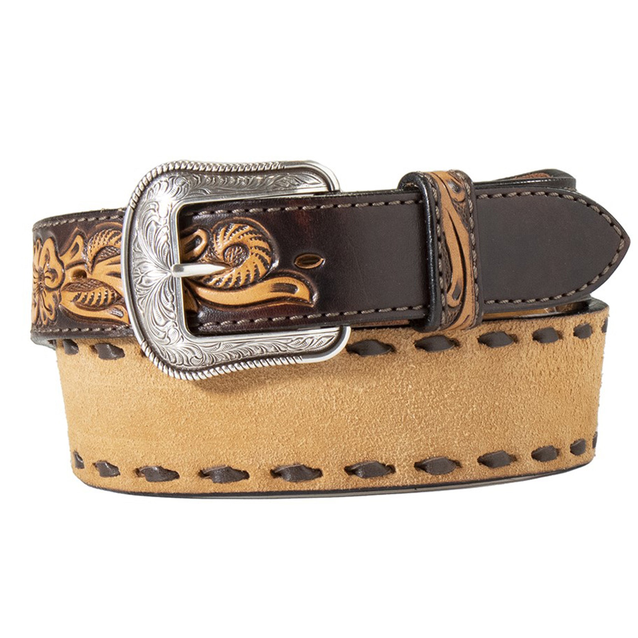 3D Men's Roughout Floral Belt - Western Style Leather Belt for Cowboy Boots - Perfect for Rodeo, Country Music Festivals & Western Fashion Outfits