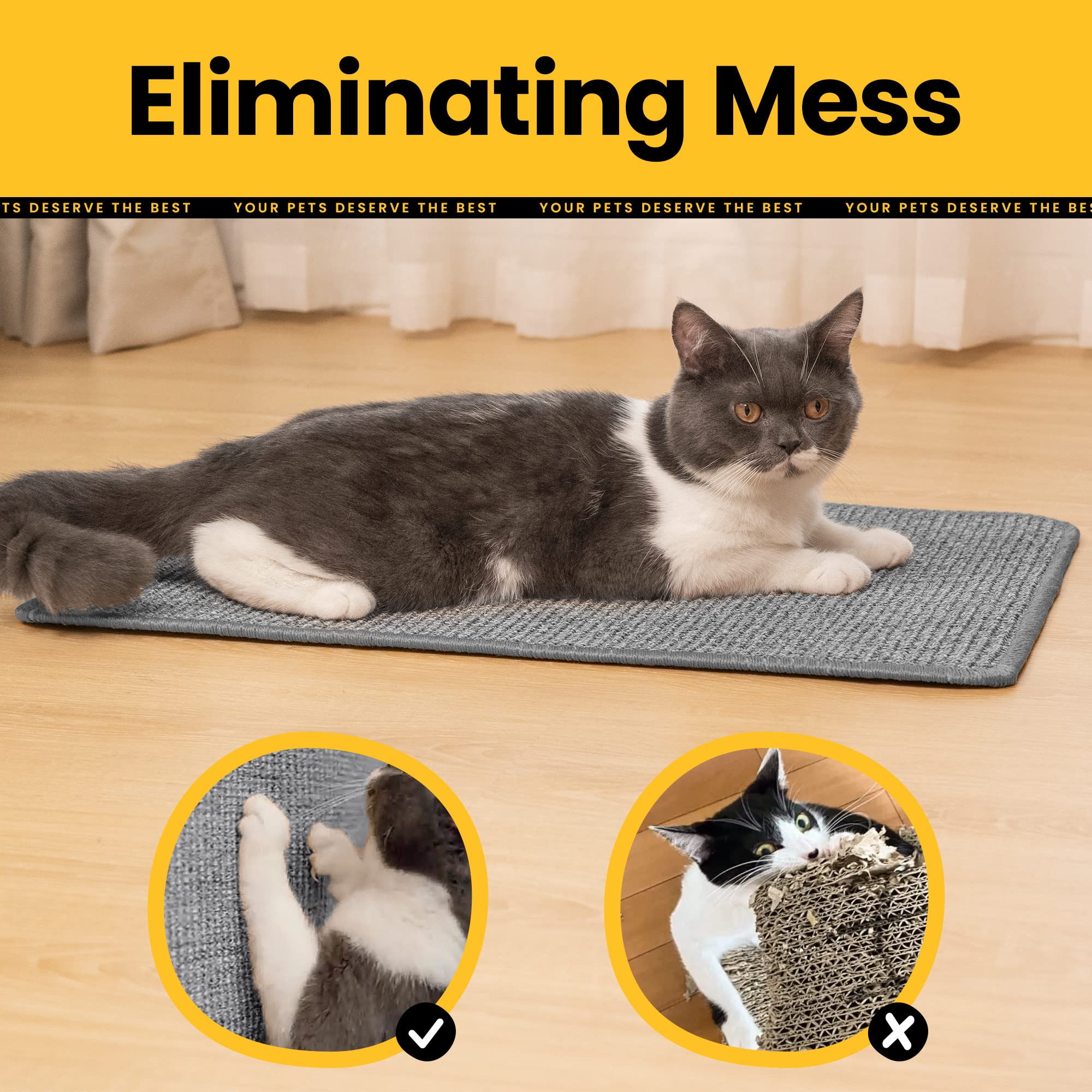 Natural Sisal Cat Scratcher Mat - Horizontal Floor Scratching Pad for Indoor Cats, Durable Claw Grinding & Nail Trimming - Protects Furniture, Couches, Sofas & Carpets - Perfect for Playtime & Stress Relief