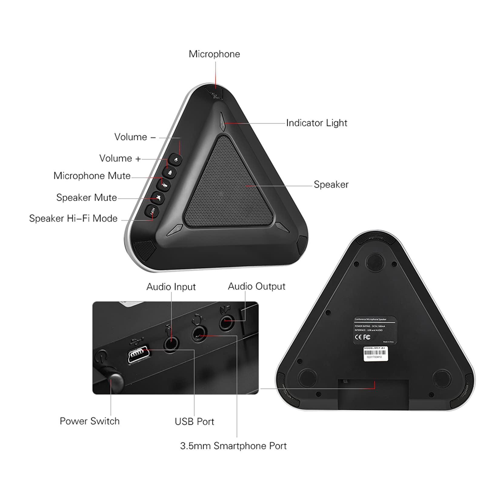 YIWENG MST-A1S USB Conference Speakerphone with 360° Omnidirectional Microphone - Compatible with Skype, Zoom, Teams for PC, Laptop & Smartphones - Ideal for Home Office, Remote Work & Online Meetings