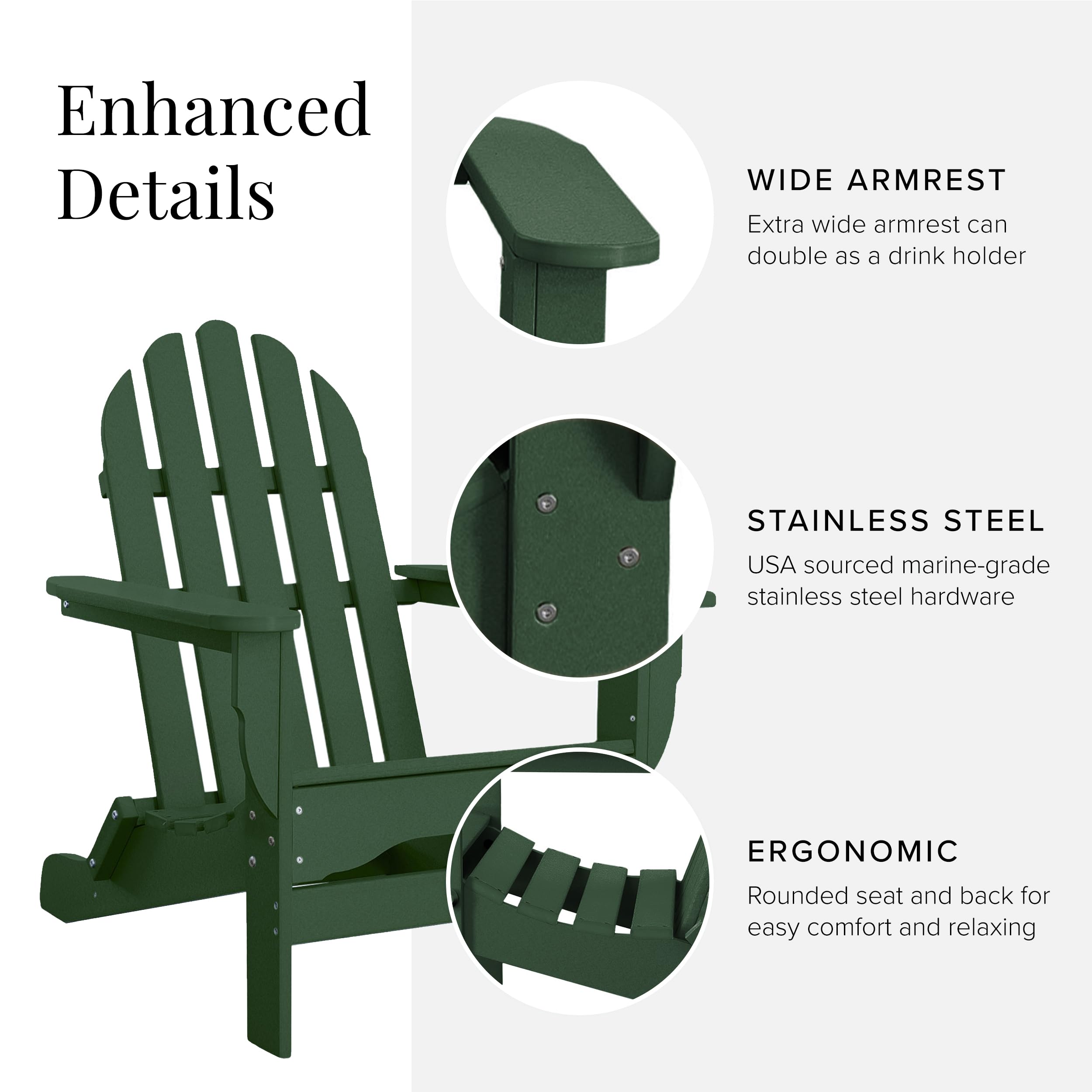 Premium Adirondack Chair Set - 2 All-Weather Tangentwood Chairs & Side Table - Oversized Patio Furniture for Porch, Deck & Lawn - Durable, No Maintenance Outdoor Seating - Made in USA - Forest Green - Perfect for Backyard Relaxation & Garden Parties