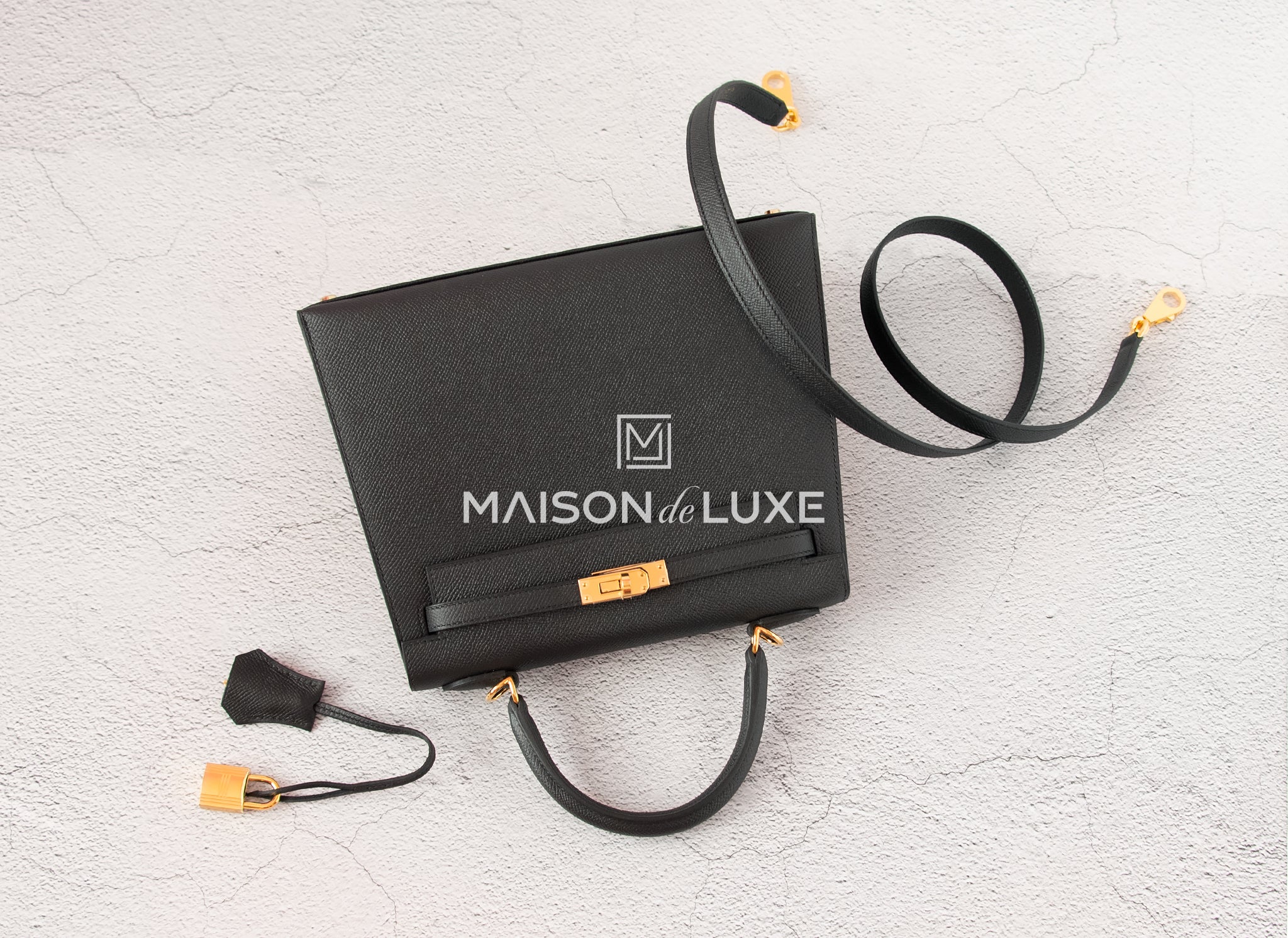 Authentic Hermes Kelly Sellier 25cm Handbag in Black Epsom Leather with Gold Hardware – Luxury Designer Bag for Women, Perfect for Formal Events & Special Occasions