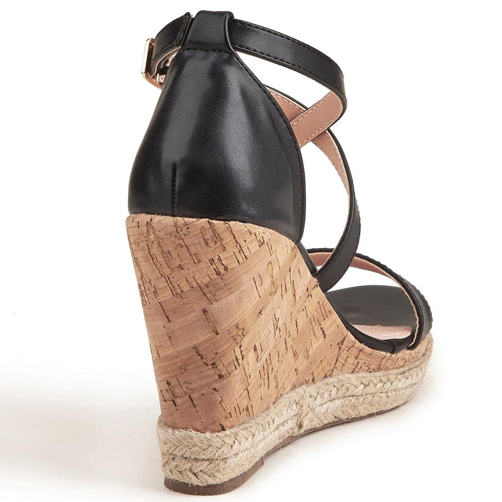 SO SIMPOK Women's Espadrilles Wedge Sandals - Ankle Strap Open Toe High Heels with Cork Platform - Perfect for Summer Weddings, Beach Vacations & Date Nights