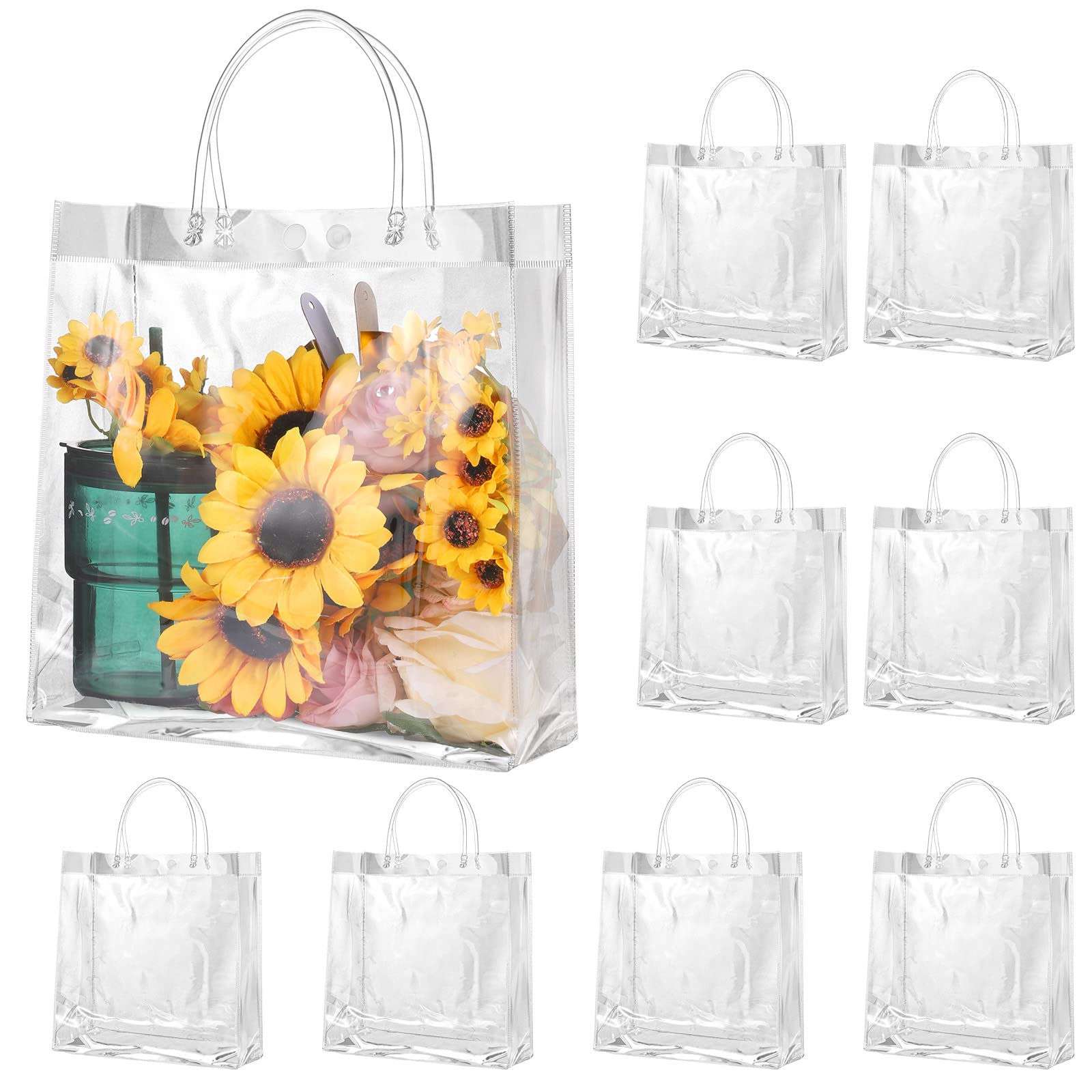 20 Pack Clear Reusable Plastic Gift Bags with Handles - 9.8x9.8x3.5 Inch Small Tote Bags for Wedding Favors, Baby Shower, Party Gifts & Retail Merchandise - Perfect for Gift Wrapping, Shopping & Special Occasions
