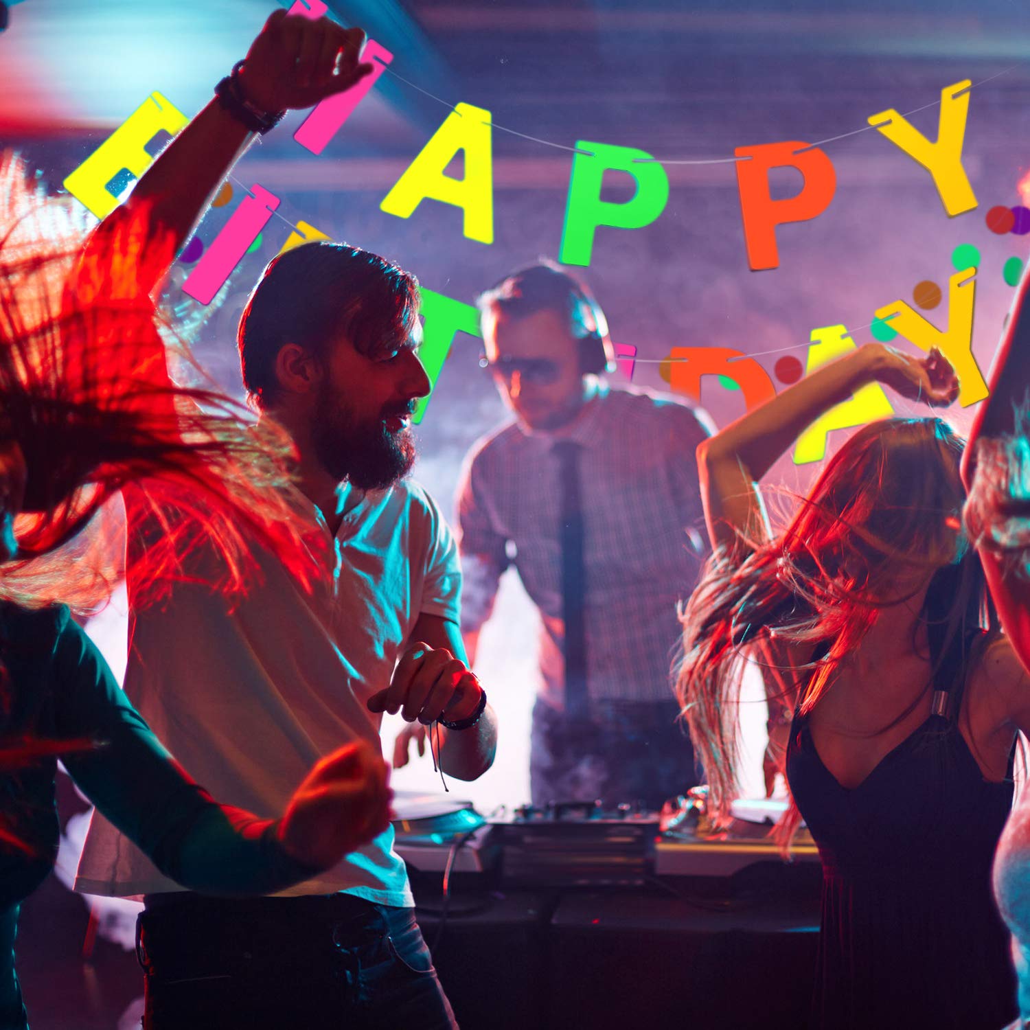 Glow in the Dark Happy Birthday Banner - Rainbow Neon Sign for Black Light Party Decorations | Perfect for Kids & Adults Birthday Celebrations, Night Parties & Special Events