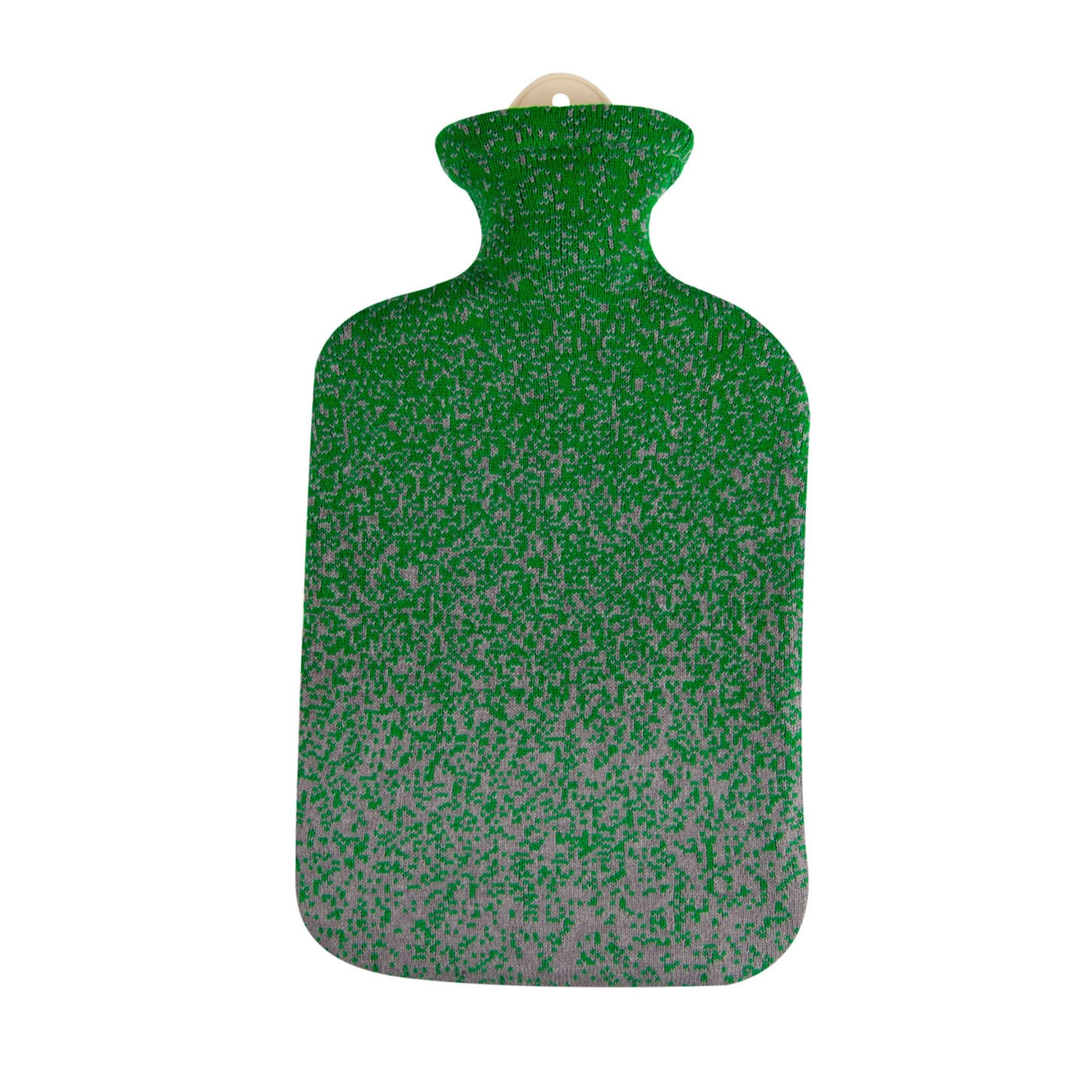 2 Liter Sanger Hot Water Bottle with Knitted Pixel Green Cotton Cover - Warm & Cozy for Winter Nights, Pain Relief, and Relaxation