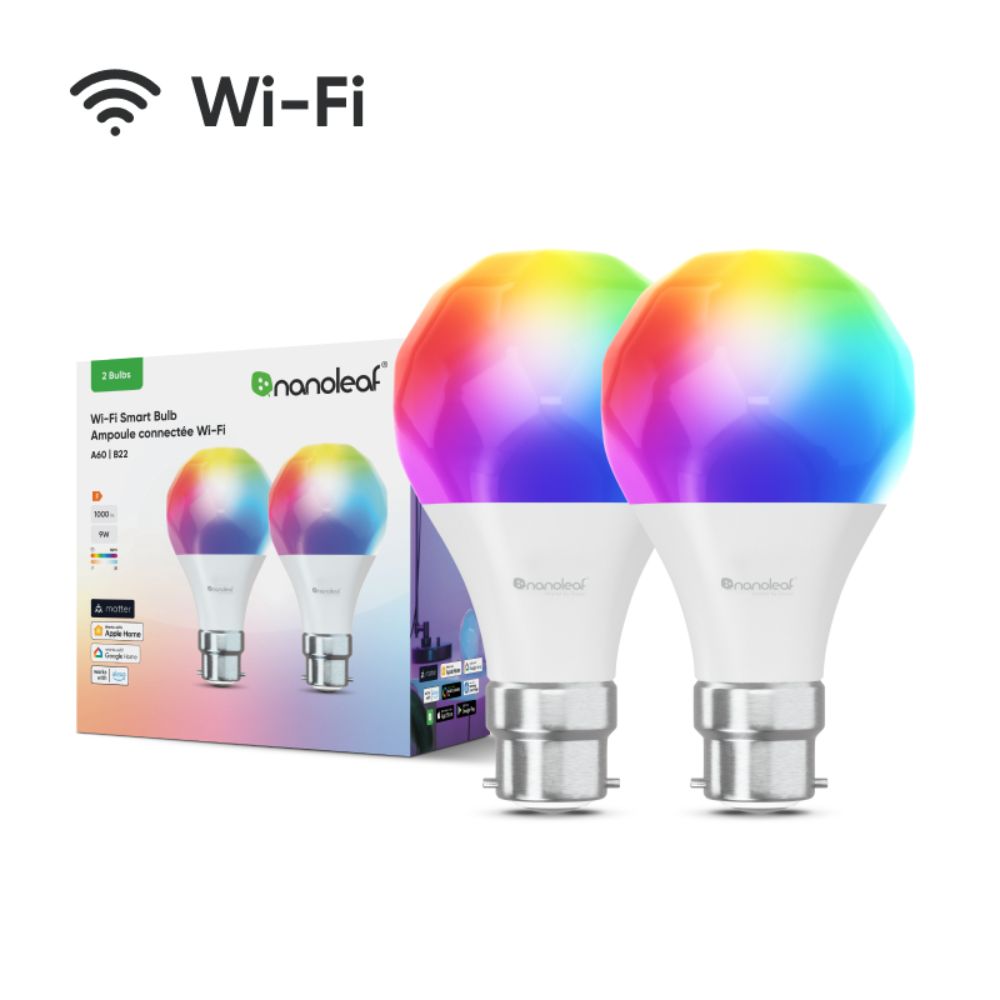 Nanoleaf Essentials Smart Bulb B22 (Wi-Fi Enabled) 2-Pack - Perfect for Smart Home Lighting Control & Room Ambiance