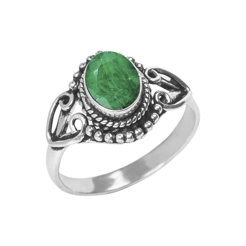 Emerald Stone Silver Ring for Women - Handmade Bohemian Jewelry Size 8 - Perfect Christmas Gift, Anniversary Present & Romantic Gift for Her - Elegant Everyday Wear & Special Occasion Jewelry