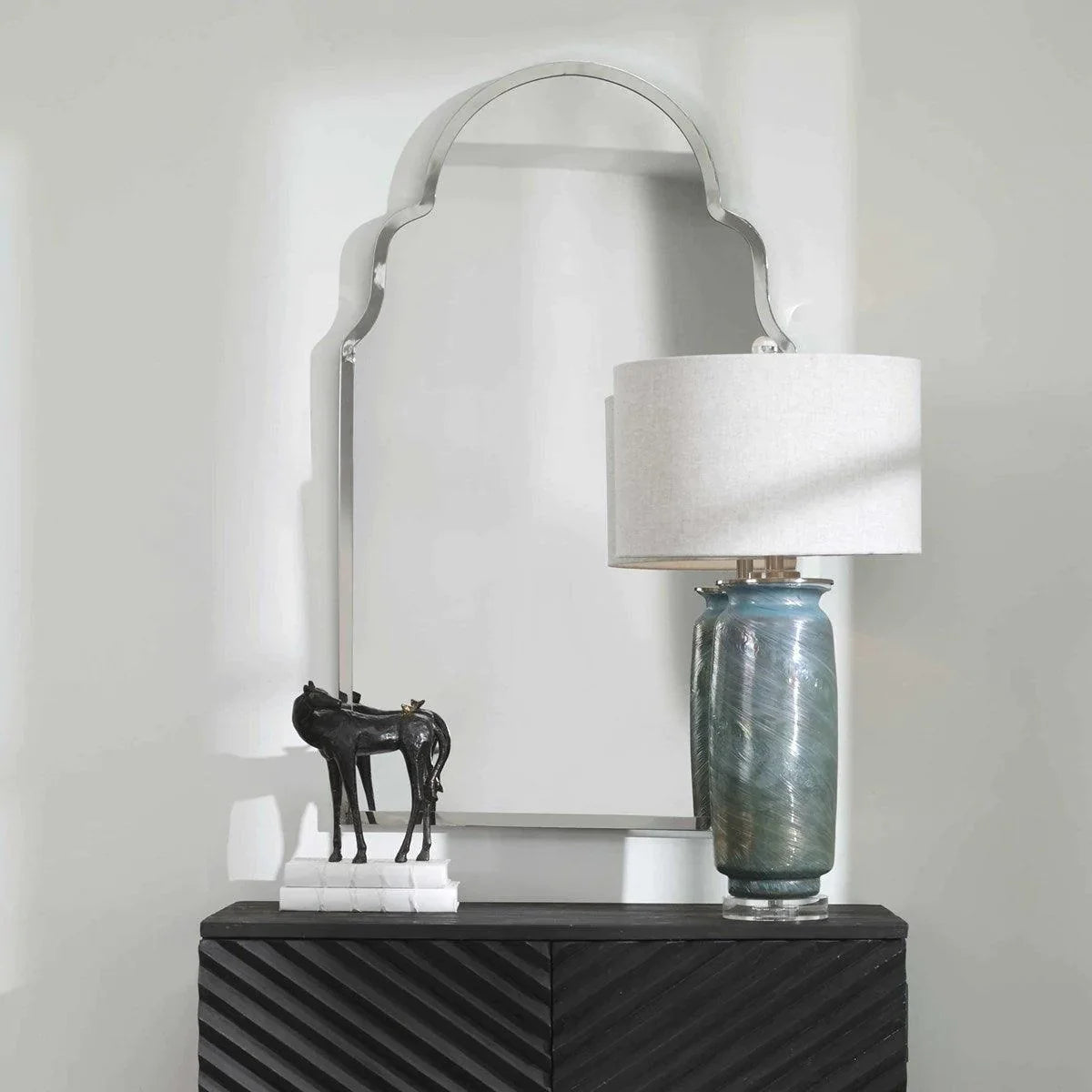 Elegant Arch Mirror with Polished Nickel Frame - Perfect for Bathroom Vanity, Bedroom Decor & Entryway Accent Wall