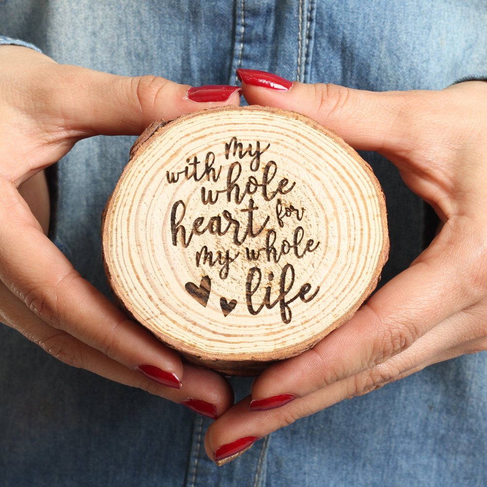 Koyal Wholesale Engraved Oak Wood Ring Box - Premium Real Wood Engagement Jewelry Box with 'With My Whole Heart for My Whole Life' Engraving - Perfect for Wedding Proposals, Anniversary Gifts & Romantic Surprises
