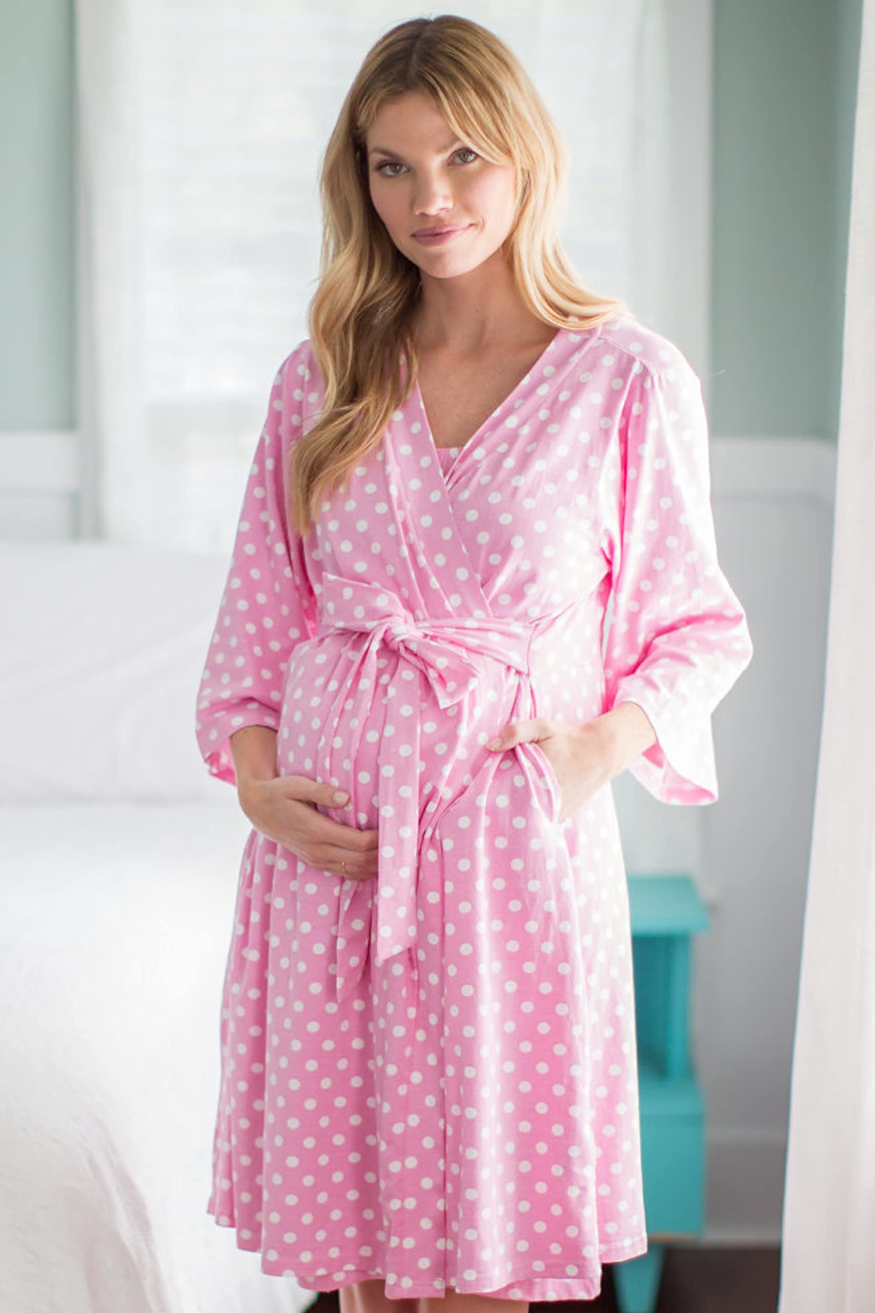 Baby Be Mine Maternity Nursing Robe, Baby Girl Swaddle Blanket & Daddy T-Shirt Set - Soft Hospital Delivery & Newborn Photo Outfits for Mother & Baby