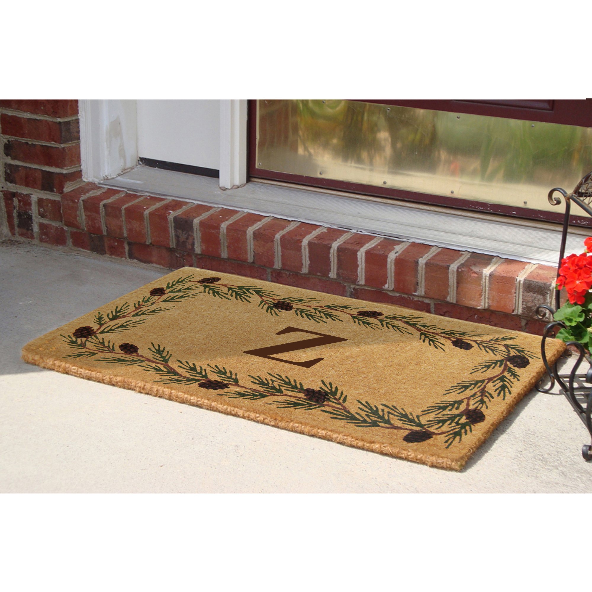 Personalized Monogram Z Coir Door Mat - Heavy Duty Natural Coco Fiber Welcome Mat, Evergreen Design, Durable Handcrafted Outdoor Rug, Fade-Resistant & Eco-Friendly (30