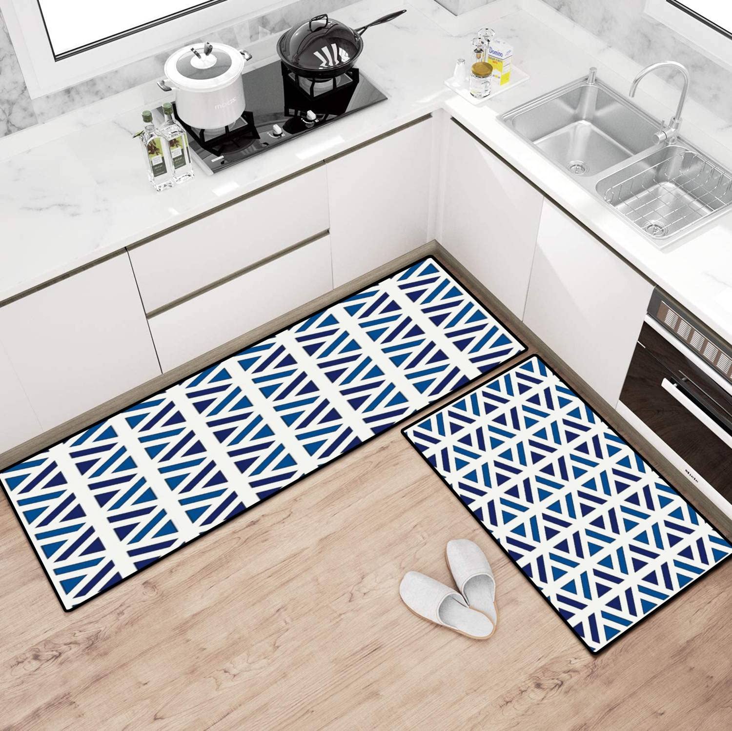 Non-Slip Washable Kitchen Rugs Set - Linocut Geometric Print Floor Mats, Anti-Fatigue Standing Mats for Kitchen, Bathroom & Entryway Decor | Perfect for High-Traffic Areas, Comfortable Underfoot While Cooking