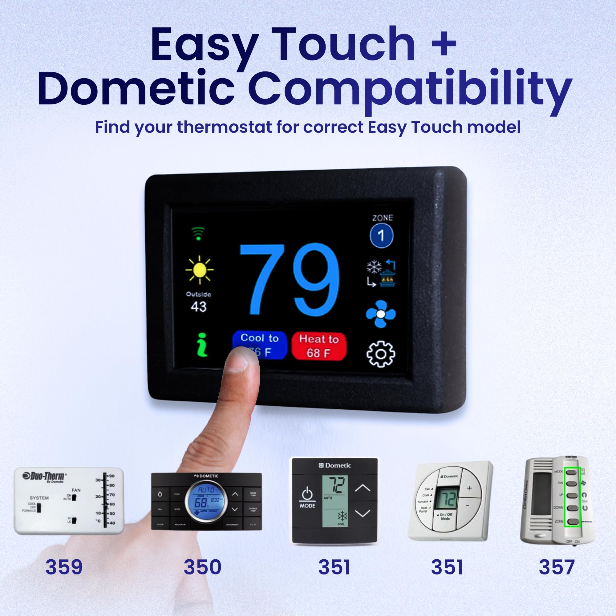 MICRO-AIR EasyTouch Digital WiFi & Bluetooth Thermostat - Programmable RV Thermostat Replacement for Dometic - Works with Heat & AC - Perfect for RV Camping & Outdoor Adventures (350 Black) | Smart Temperature Control for Your RV, Camper, or Tiny Home