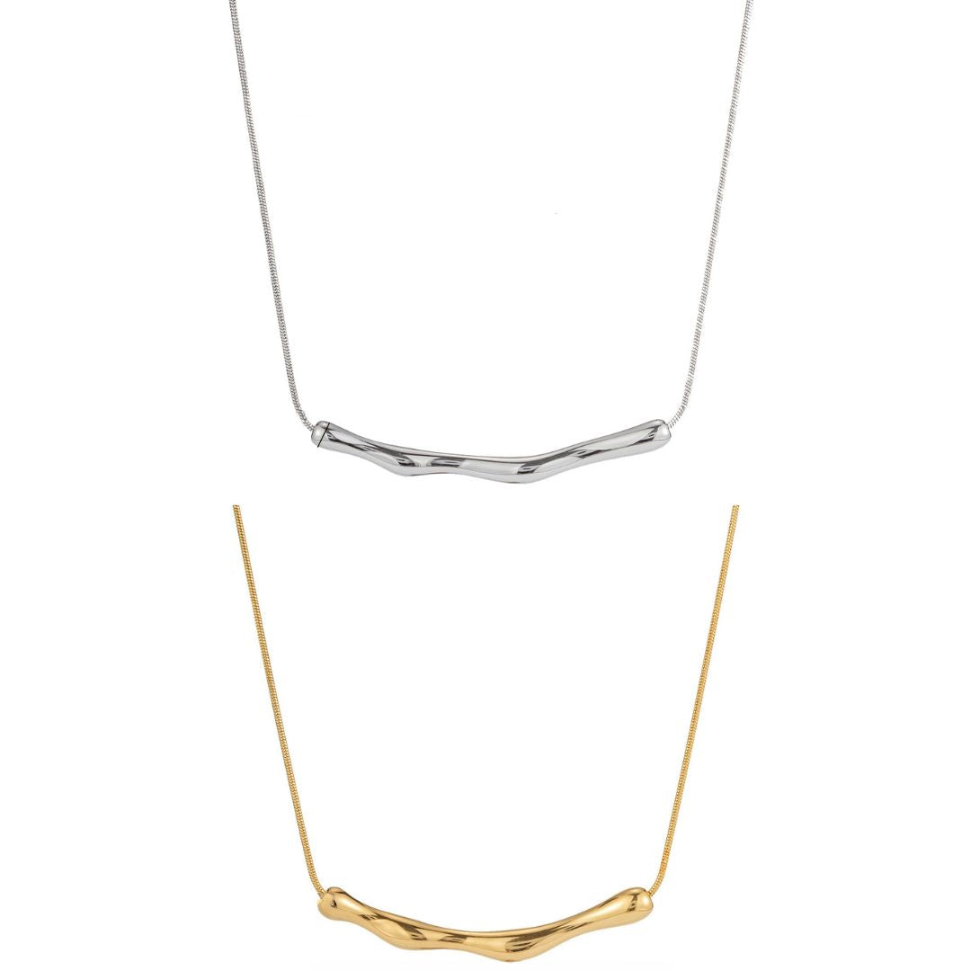 Elegant Irregular Curved Bar Herringbone Chain Necklace - HN2870 | Trendy Layering Jewelry for Women, Perfect for Date Night & Office Wear