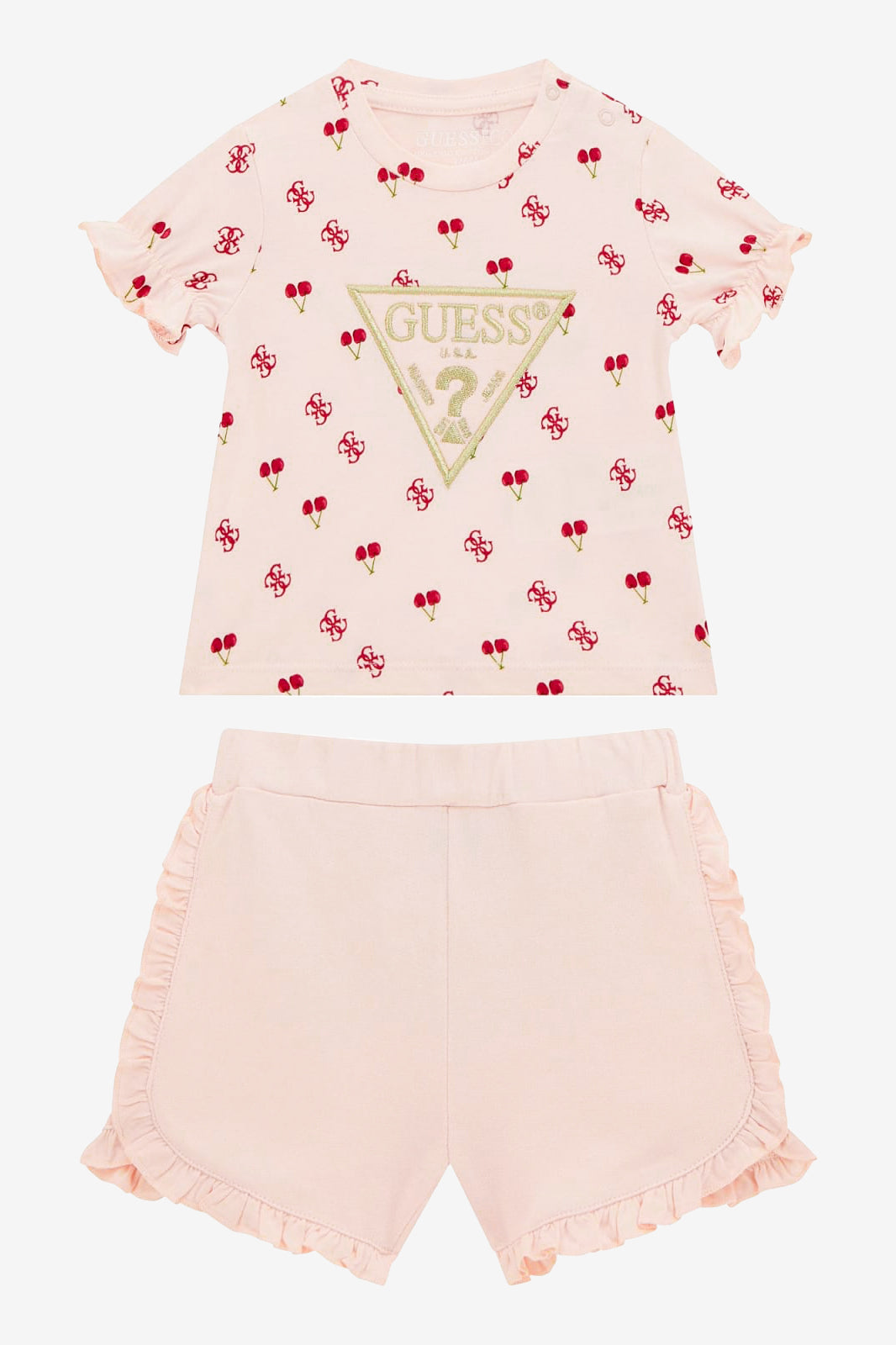Zadie Peach & Red Cherry Print T-Shirt & Shorts Set - Cute Summer Outfit for Kids | Playdates, Beach Trips & Casual Wear