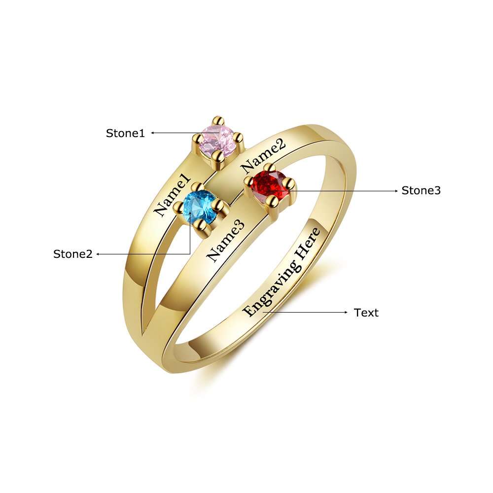 Personalized Women's Rings with 3 Simulated Birthstones & Custom Name Engraving - Mother's Rings, Promise Rings for Her - Perfect Gift for Anniversary, Birthday & Mother's Day