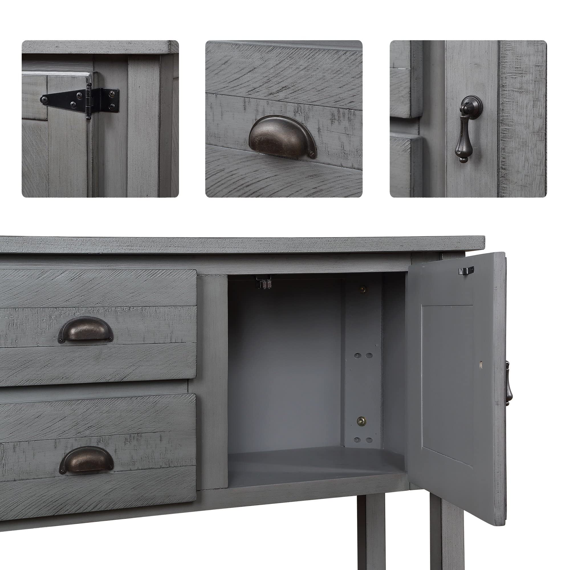 Knocbel Farmhouse Buffet Sideboard with 2 Storage Drawers & 2 Cabinets - Entryway Hallway Console Table, Coffee Bar Cabinet with Metal Handles (Antique Gray) - Perfect for Living Room, Dining Room & Home Office Storage Solution