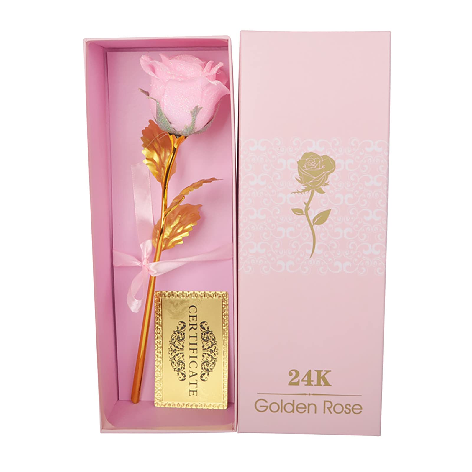 Premium MILAX Gold Foil Rose Flower in Pink - Artificial Floral Arrangement with Purple Gift Box for Valentine's Day, Anniversary, Wedding Decor & Home Decoration