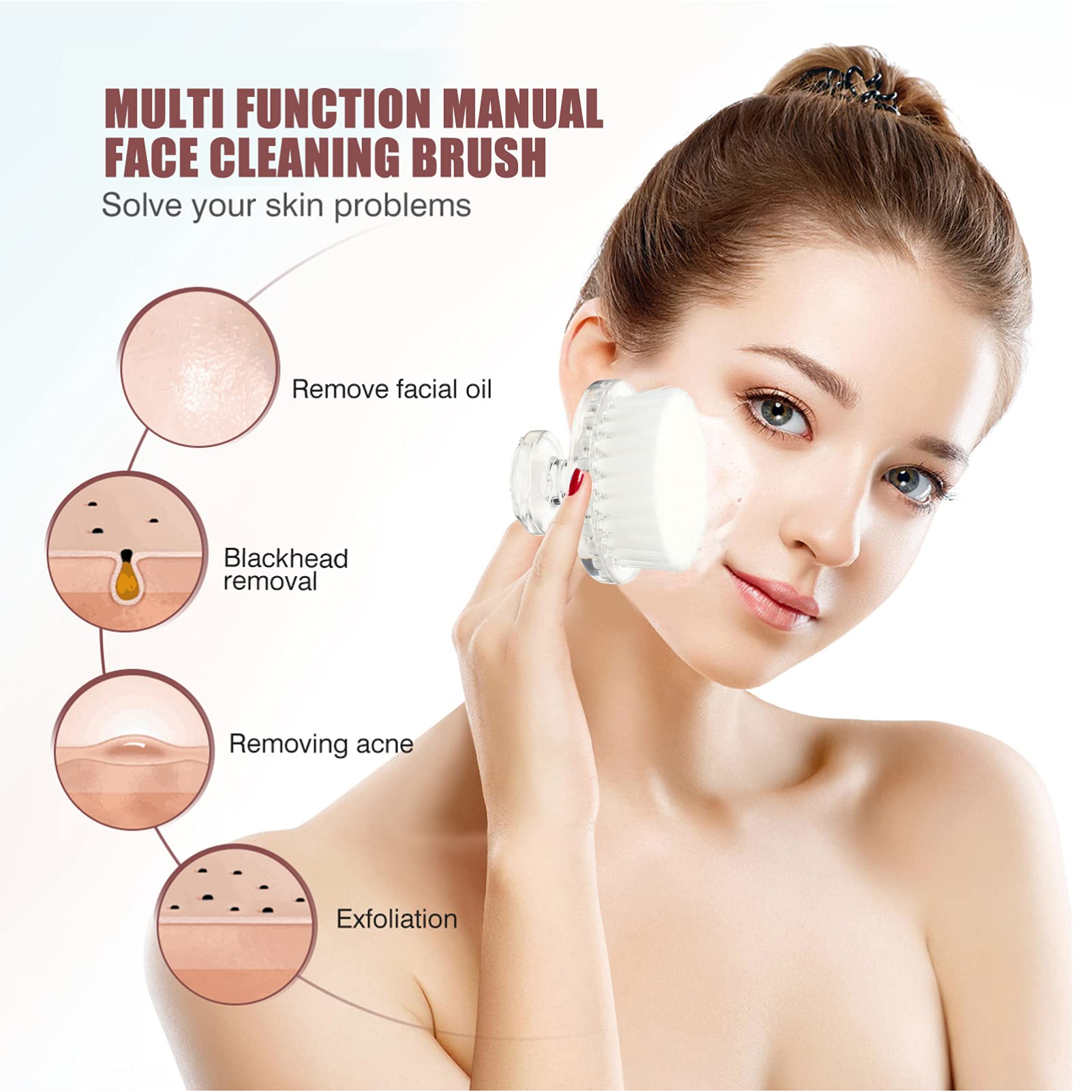 DOITOOL 3-Pack Manual Face Cleansing Brush Set - Exfoliating & Makeup Removal Scrubber for Deep Cleaning, Blackheads & Dead Skin - Gentle PP Material (White) - Perfect for Daily Skincare & Travel