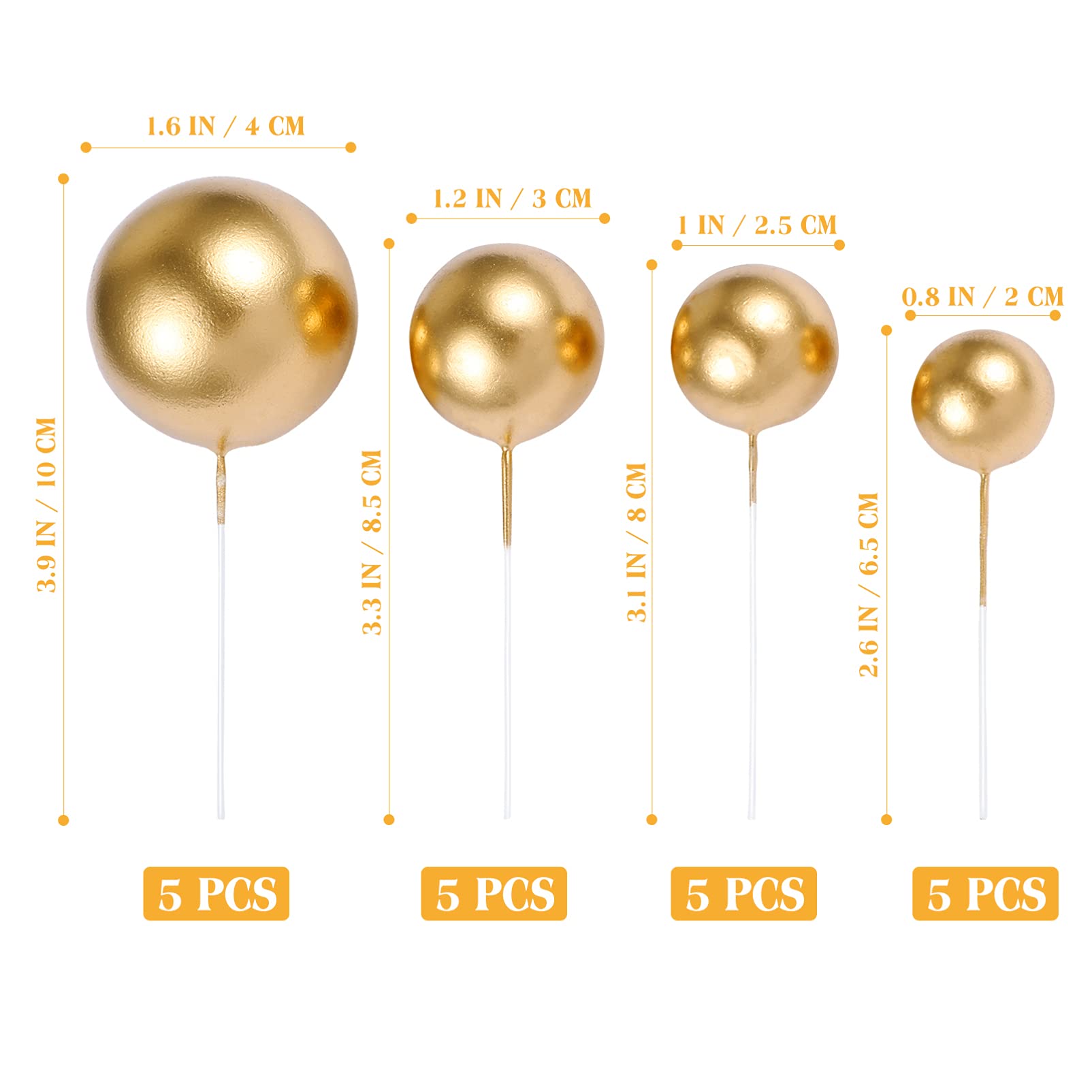 20Pcs Gold Balloon Cake Toppers - Mini Foam Ball Cupcake Decorations for DIY Birthday, Wedding & Anniversary Party Supplies | Perfect for Cake Decorating, Dessert Tables & Celebration Events