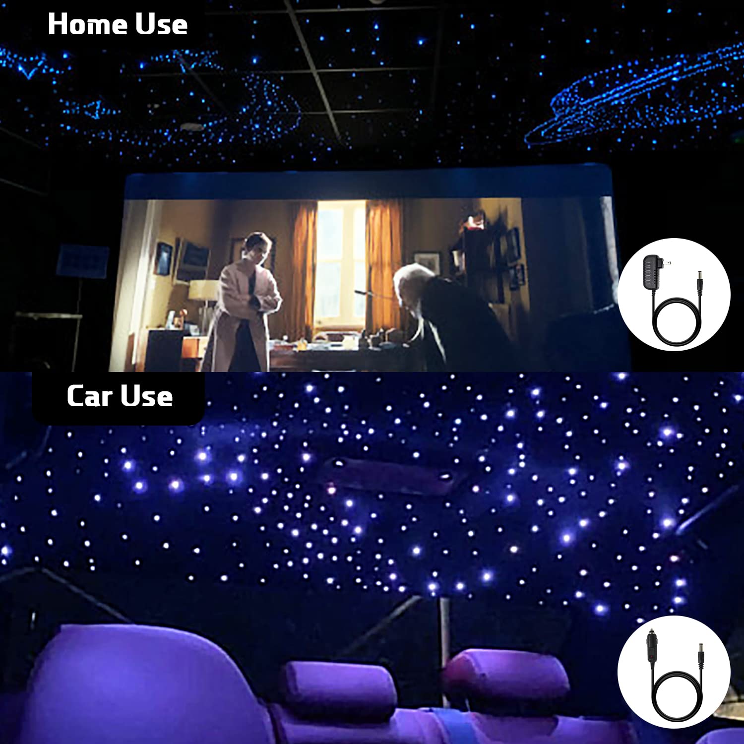 AMKI 16W Fiber Optic Star Ceiling Lights Kit with APP & Remote Control - Sound Activated Mode, 450pcs 0.75mm/0.03in Optical Fiber Cable (6.5ft/2m) for Car Roof & Home Decoration - Perfect for Bedroom, Theater, and Party Lighting