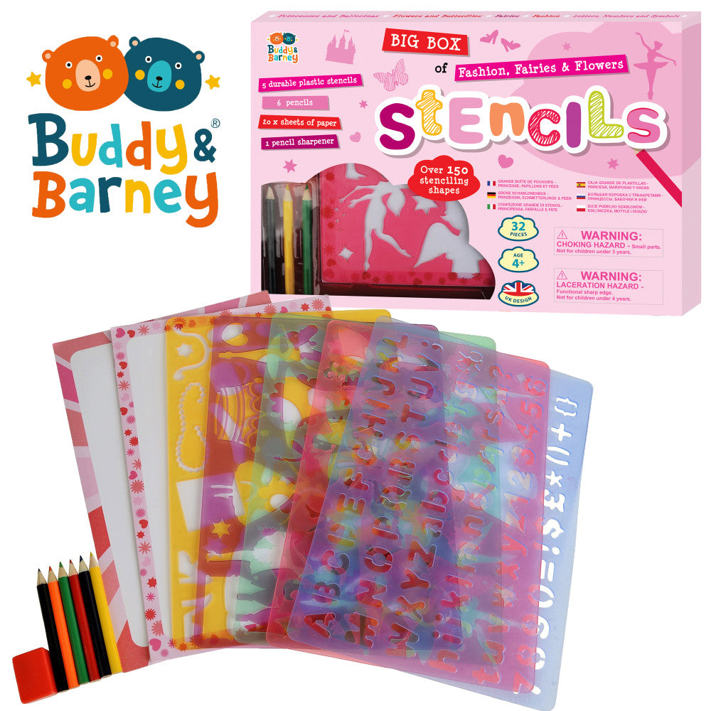 Buddy & Barney Fashion & Fantasy Stencil Kit - Fairies, Flowers & More! Creative DIY Art for Kids, Home Decor & Scrapbooking