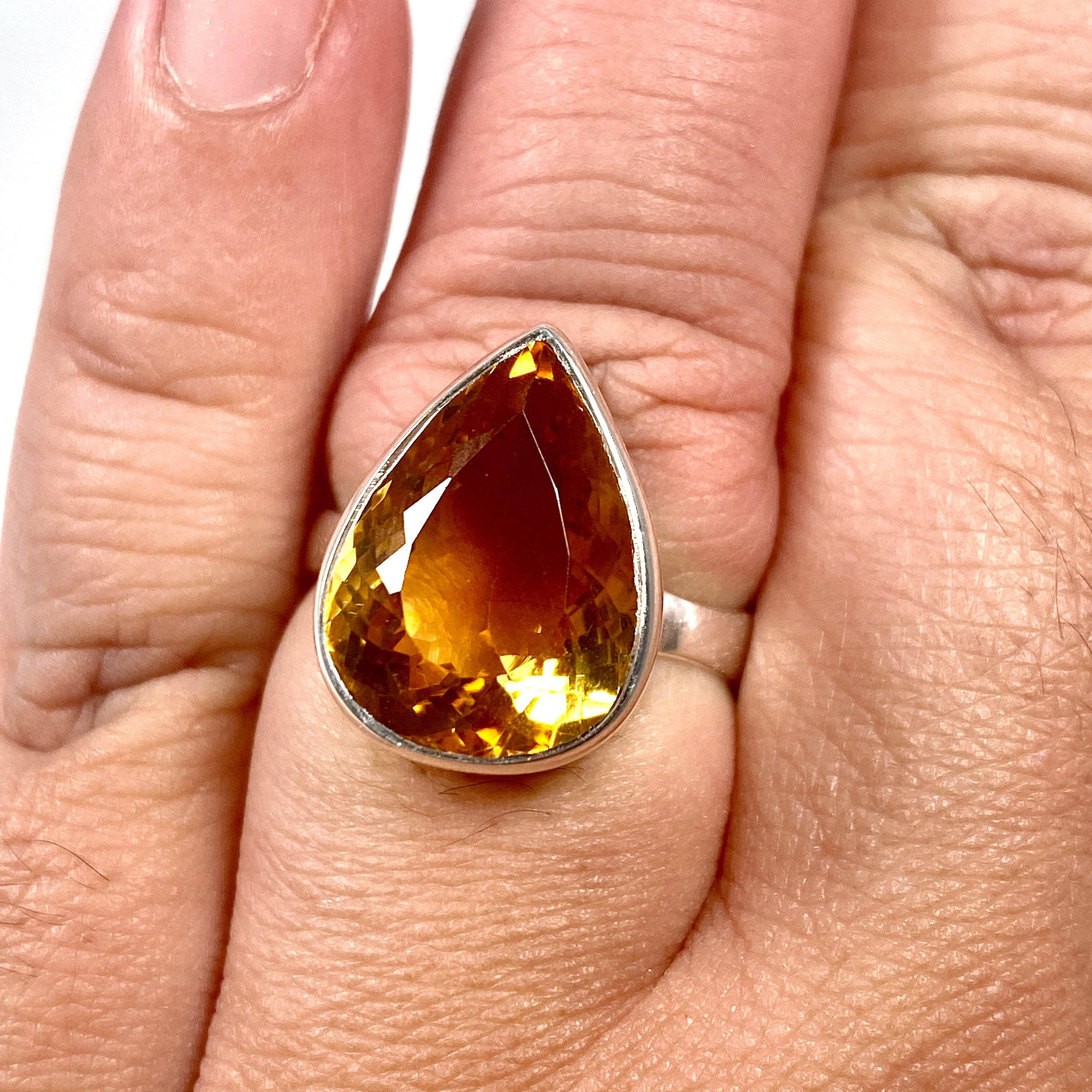 Natural Citrine Faceted Teardrop Ring - Size 10 - KRGJ2838 - Elegant Jewelry for Women, Perfect for Weddings, Parties & Everyday Wear