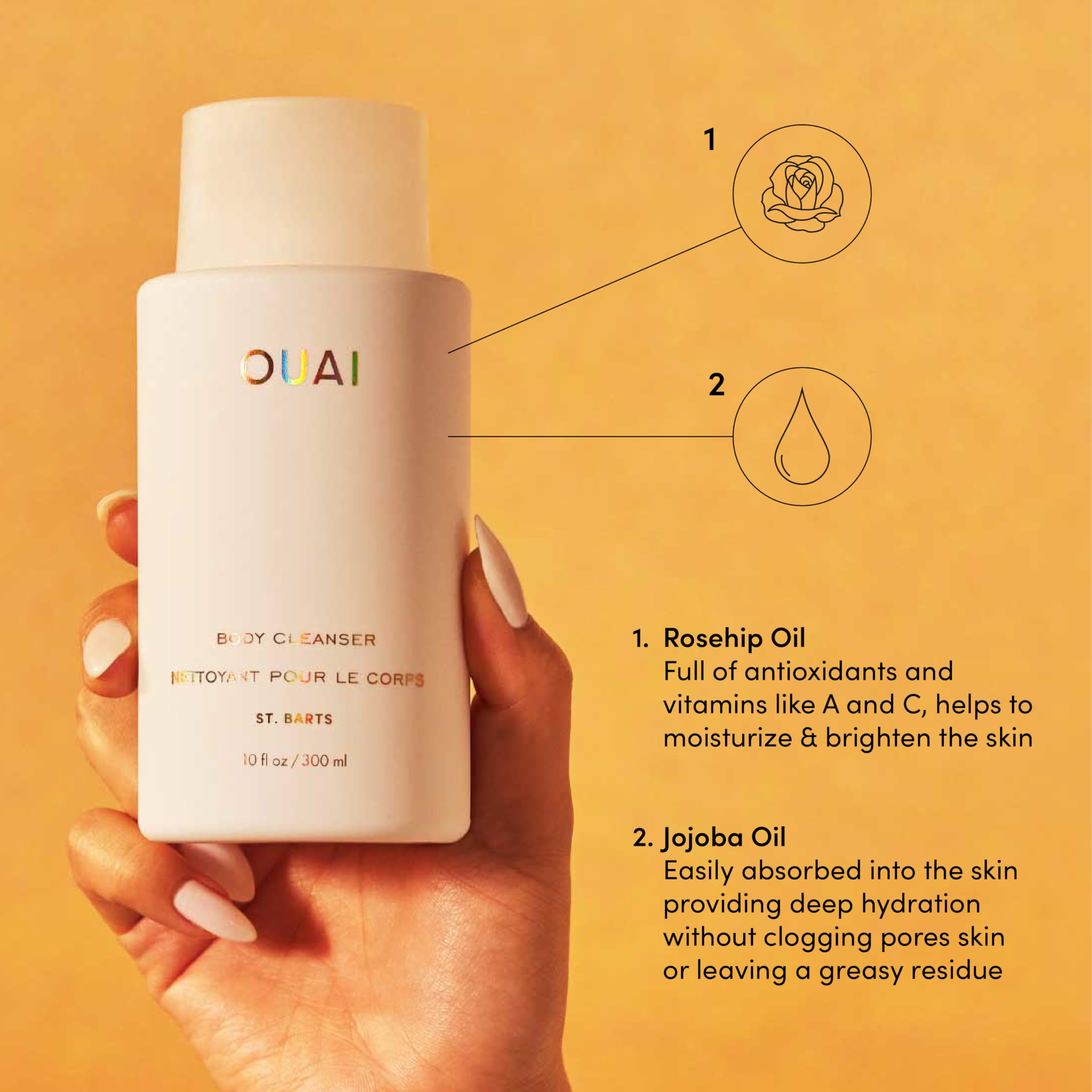 OUAI St. Barts Body Care Gift Set - 4-Piece Luxury Skincare Bundle with Hydrating Body Wash, Moisturizing Cream & Exfoliating Scrubs (For Travel & Home Spa)
