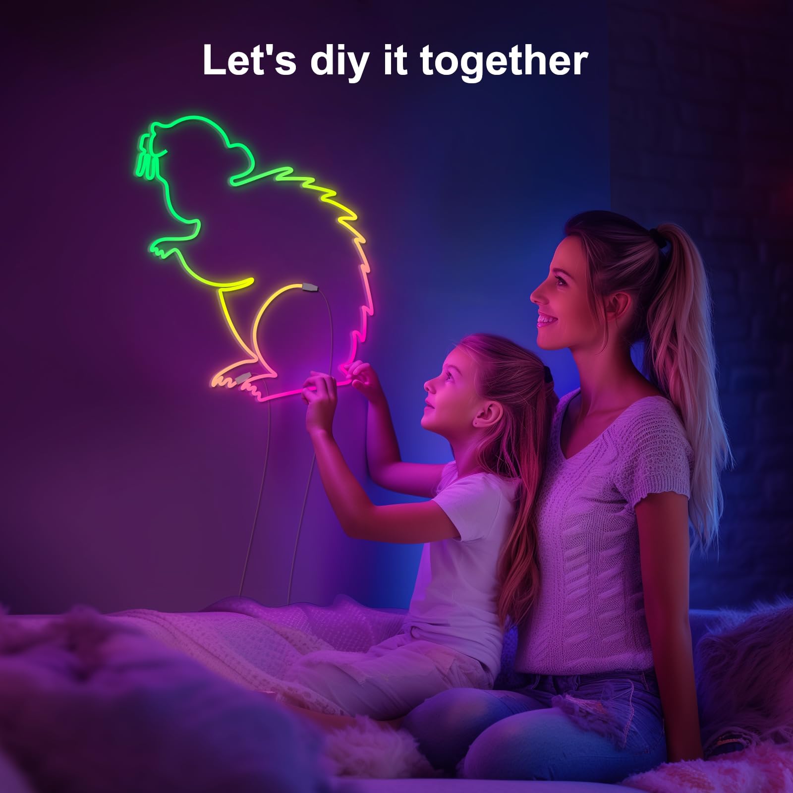 Smart LED Neon Rope Lights Strip - 6.56ft/2m Flexible Bendable Diffused Flow DIY Neon Light with App Control for Bedroom, Gaming Room, Bar, Party & Home Decoration