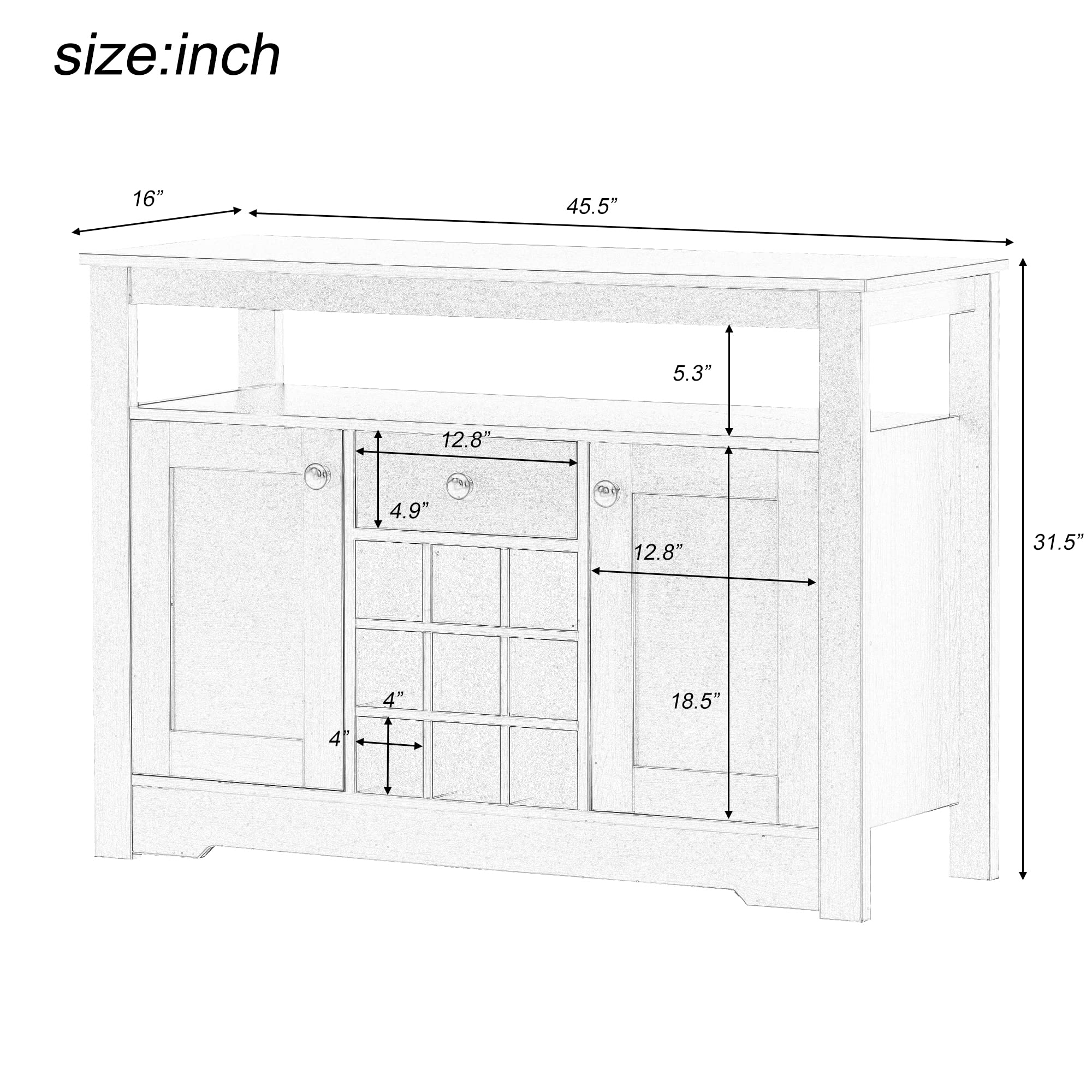 Modern Wood Accent Buffet Sideboard with Double-Tier Tabletop & 9-Bottle Wine Storage Cabinet - Espresso Finish for Entryway, Kitchen, Dining Room & Living Room Decor