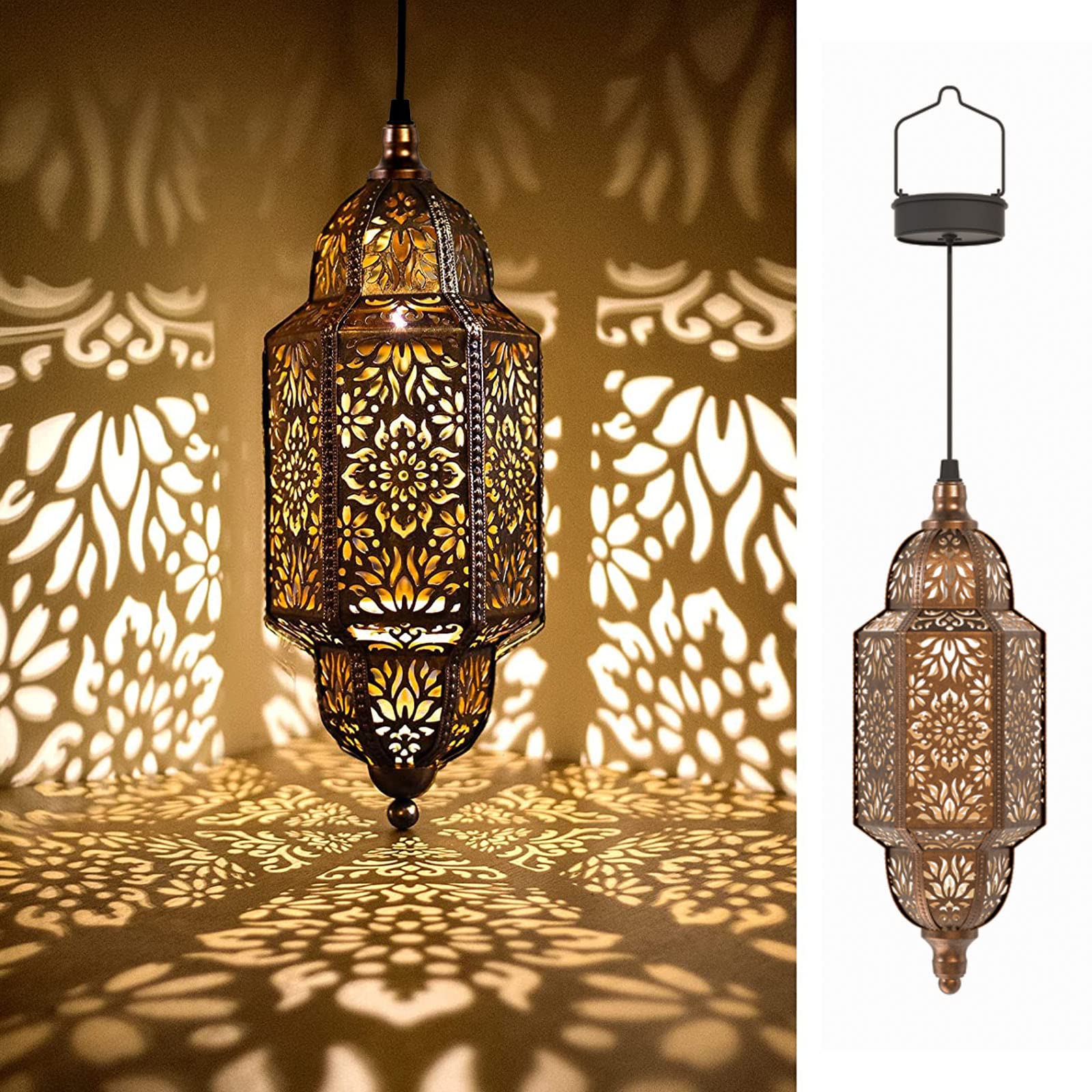 Twinkya Solar Hanging Lights Outdoor - Waterproof Moroccan Metal Solar Lanterns for Garden, Patio, Pathway, Yard, Porch - Gold Decorative Lighting (1 Pack) | Perfect for Evening BBQs, Wedding Decor & Backyard Ambiance